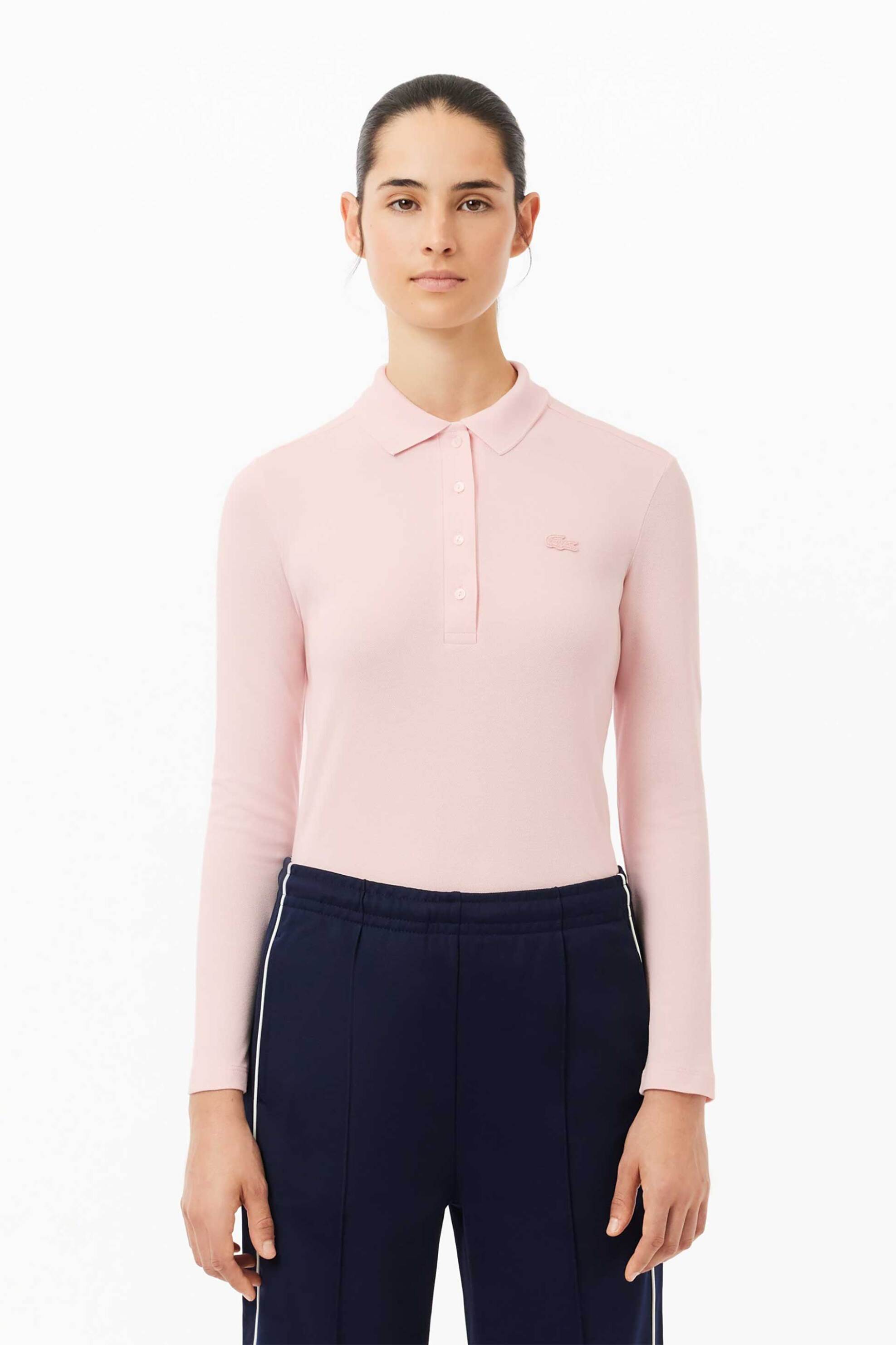 Lacoste γυναικεία μπλούζα πόλο πικέ με ton-sur-ton κεντημένο λογότυπο Slim Fit - PF5464 Ροζ