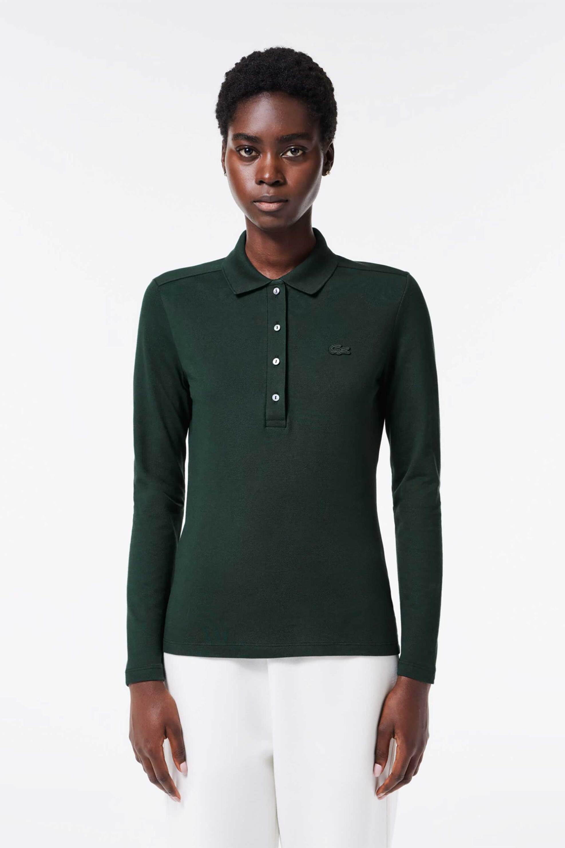 LACOSTE Lacoste γυναικεία μπλούζα πόλο "Stretch Piqué" Slim Fit - PF5464 Κυπαρισσί