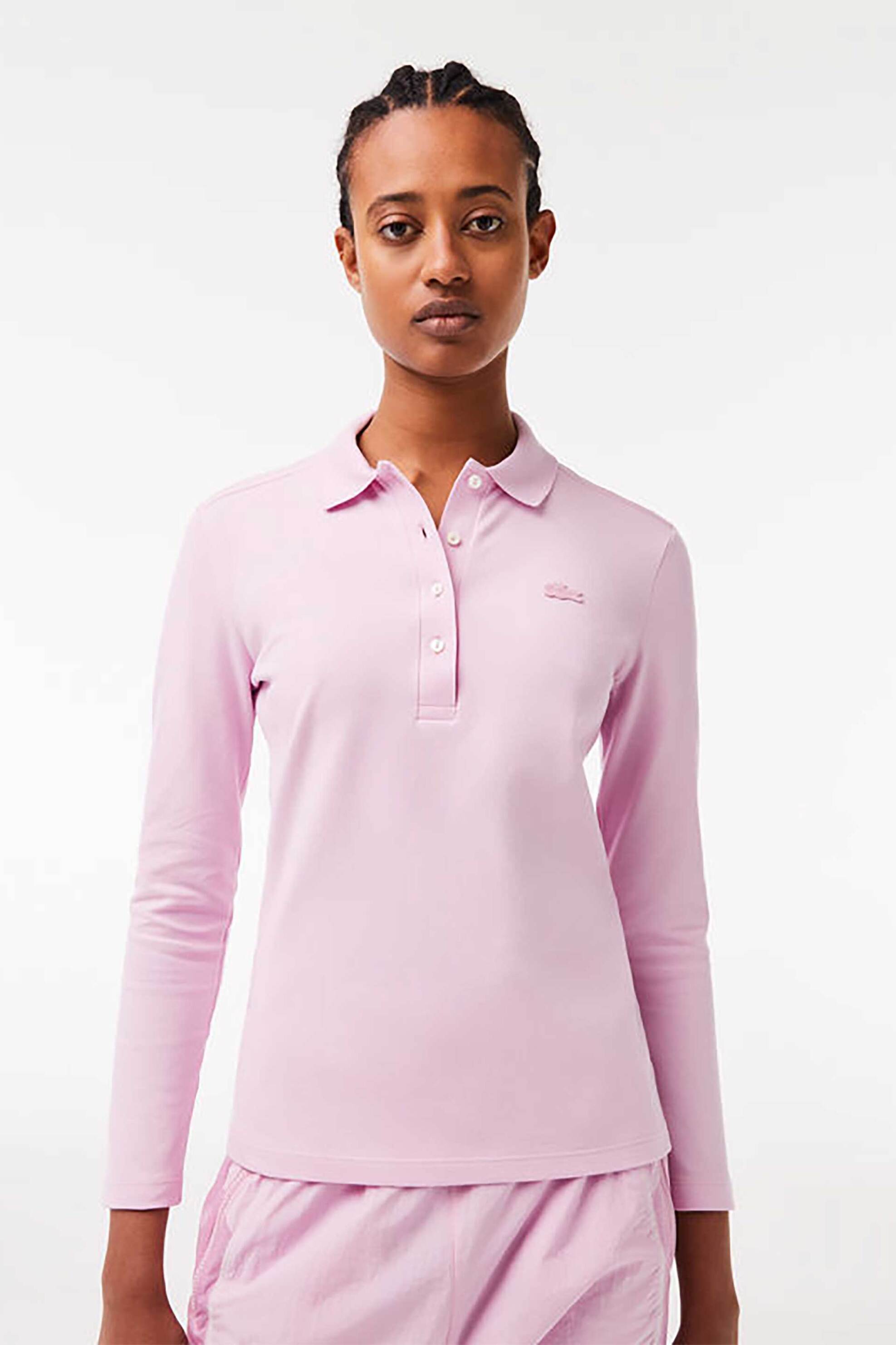 Lacoste γυναικεία μπλούζα πόλο πικέ με ton-sur-ton κεντημένο λογότυπο Slim Fit - PF5464 Ροζ Hot