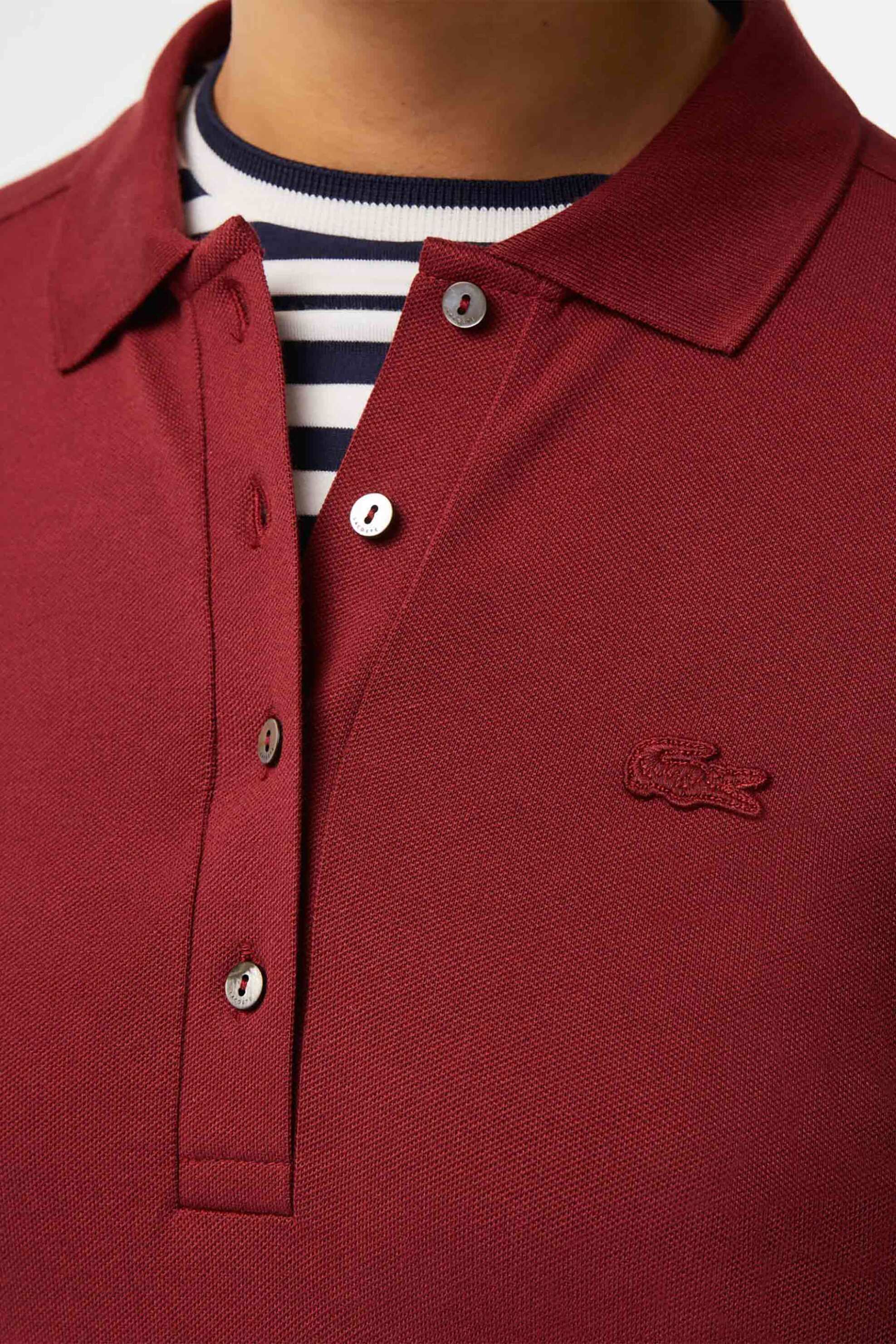 Lacoste γυναικεία μπλούζα πόλο πικέ με ton-sur-ton κεντημένο λογότυπο Slim Fit - PF5464 Μπορντό