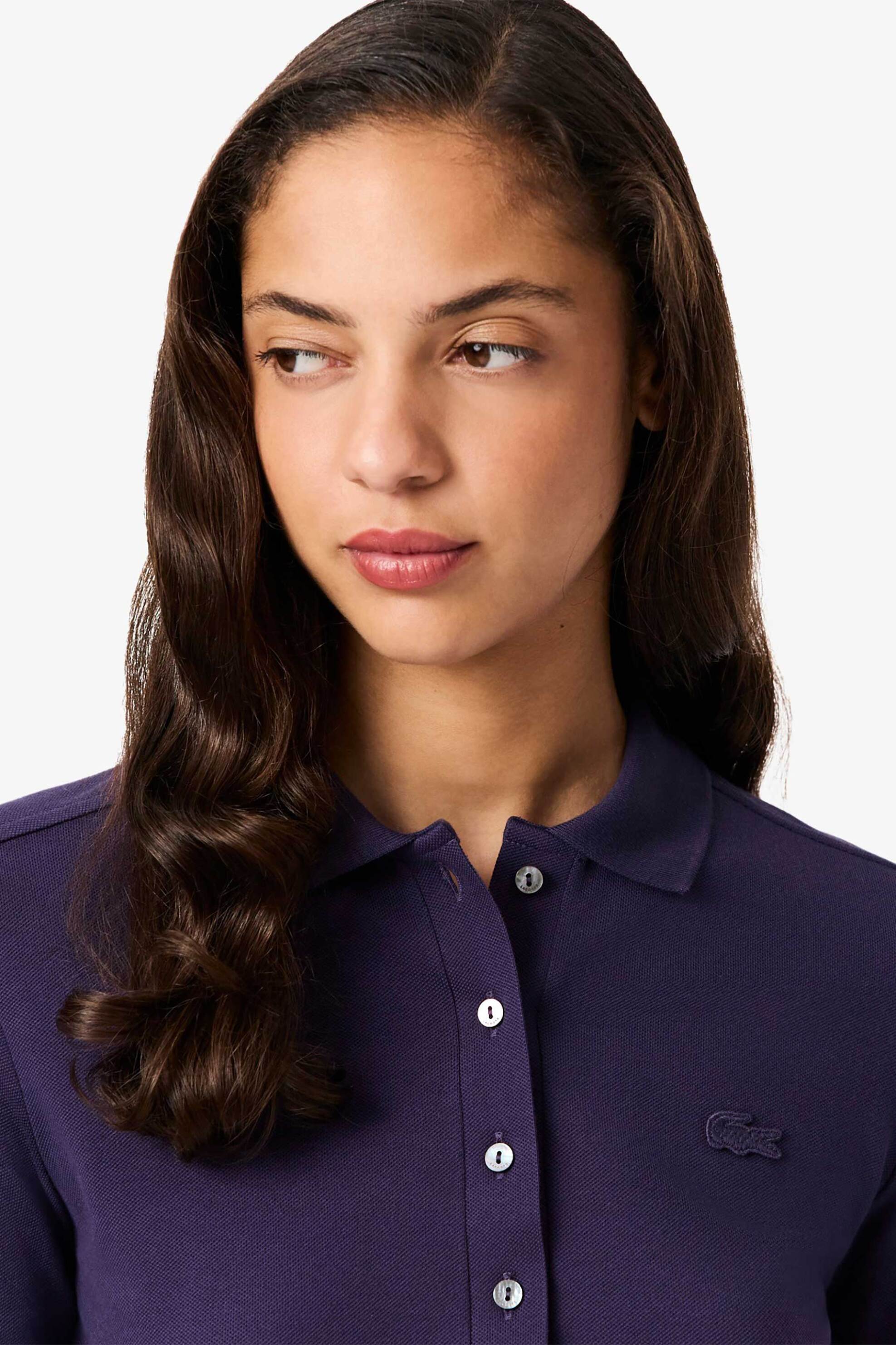 Lacoste γυναικεία μπλούζα πόλο πικέ με ton-sur-ton κεντημένο λογότυπο Slim Fit - PF5464 Μοβ Σκούρο φωτογραφία