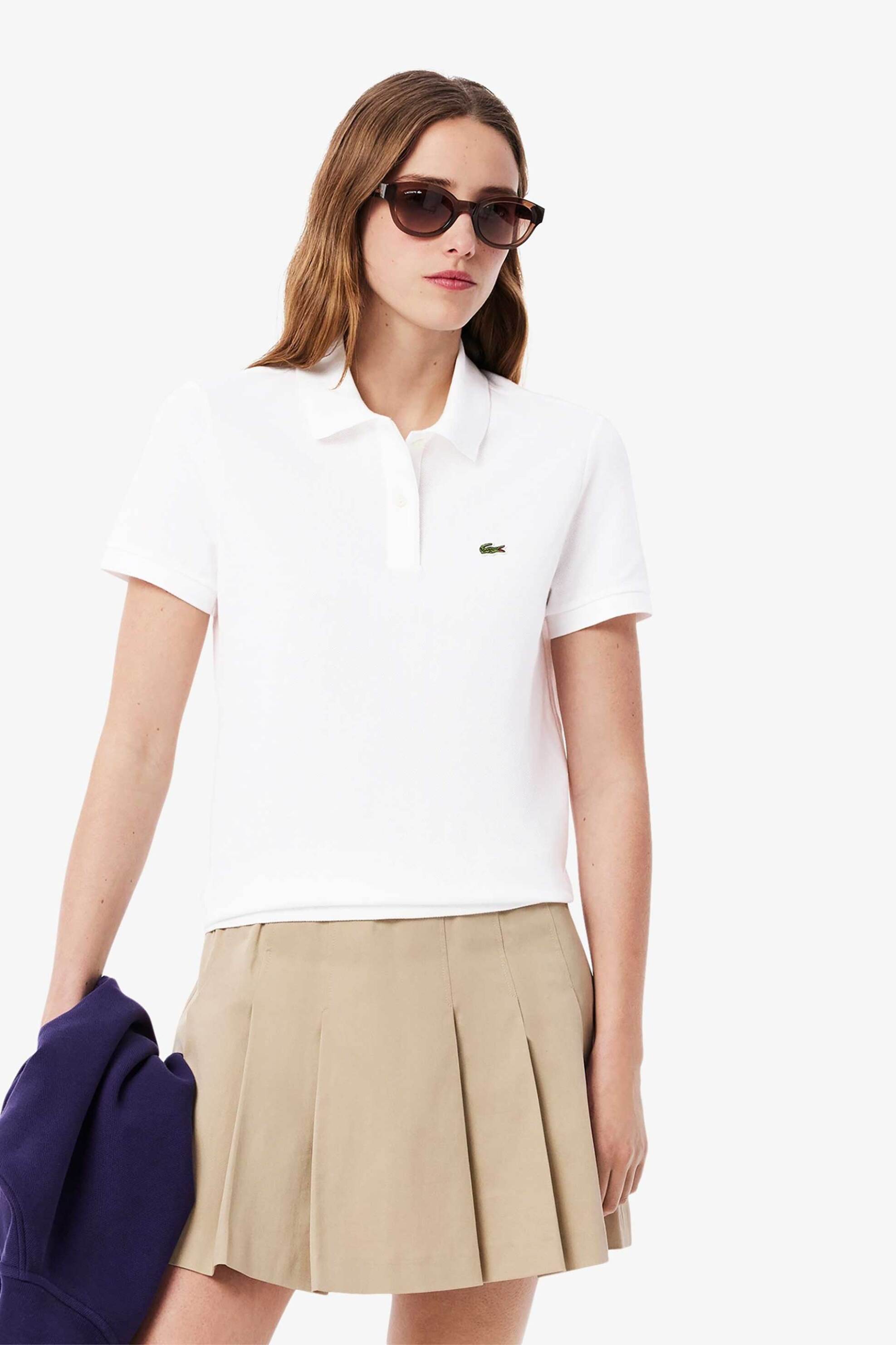 LACOSTE Lacoste γυναικεία μπλούζα πόλο πικέ κοντομάνικη με κεντημένο λογότυπο Regular Fit - PF7839 Λευκό