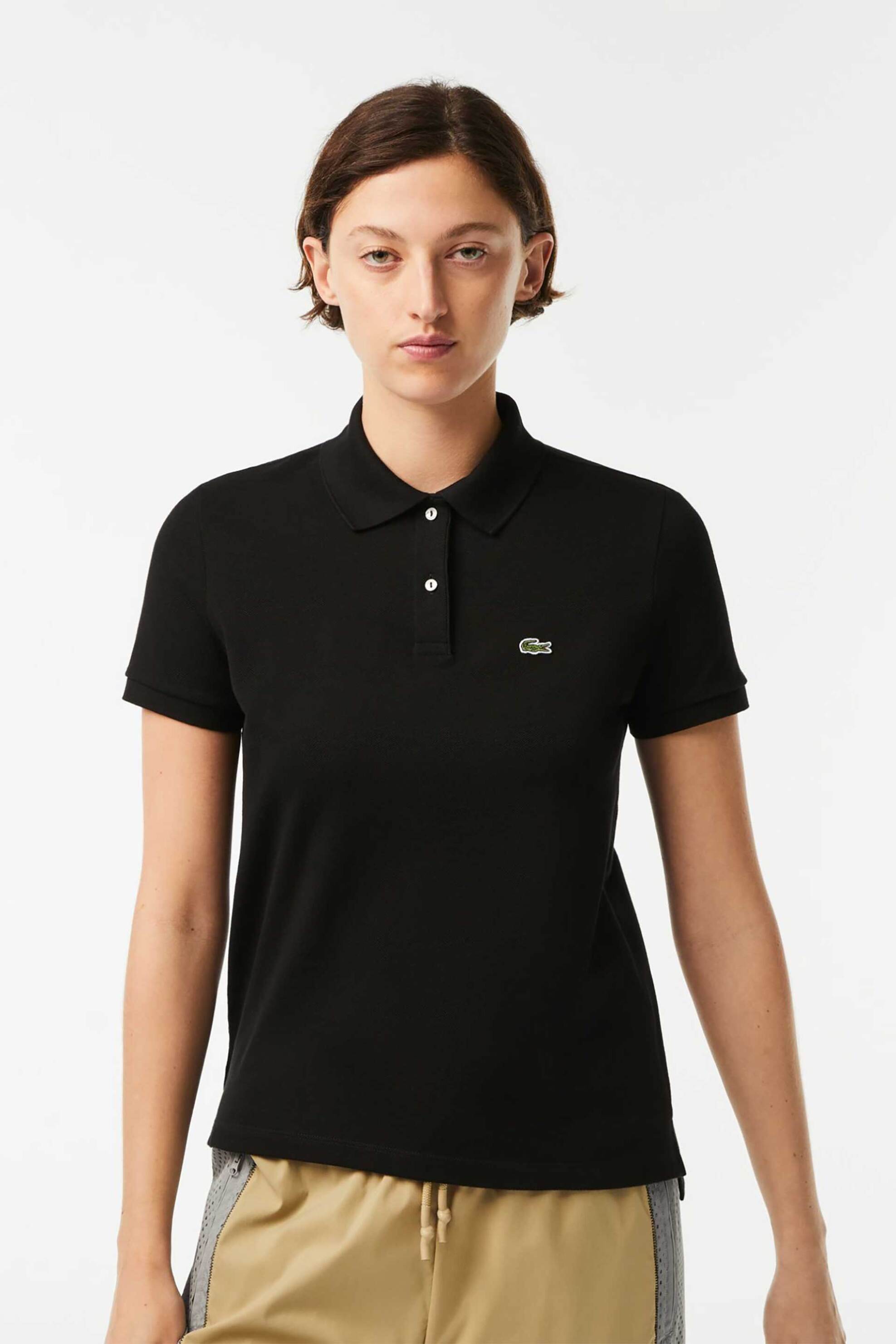 LACOSTE Lacoste γυναικεία μπλούζα πόλο πικέ κοντομάνικη με κεντημένο λογότυπο Regular Fit - PF7839 Μαύρο
