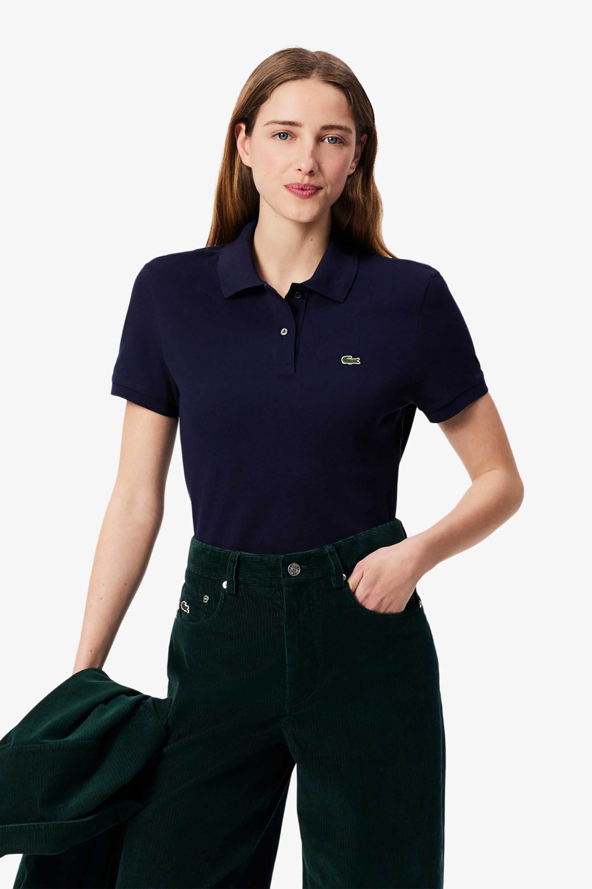 LACOSTE Lacoste γυναικεία μπλούζα πόλο πικέ κοντομάνικη με κεντημένο λογότυπο Regular Fit - PF7839 Μπλε Σκούρο