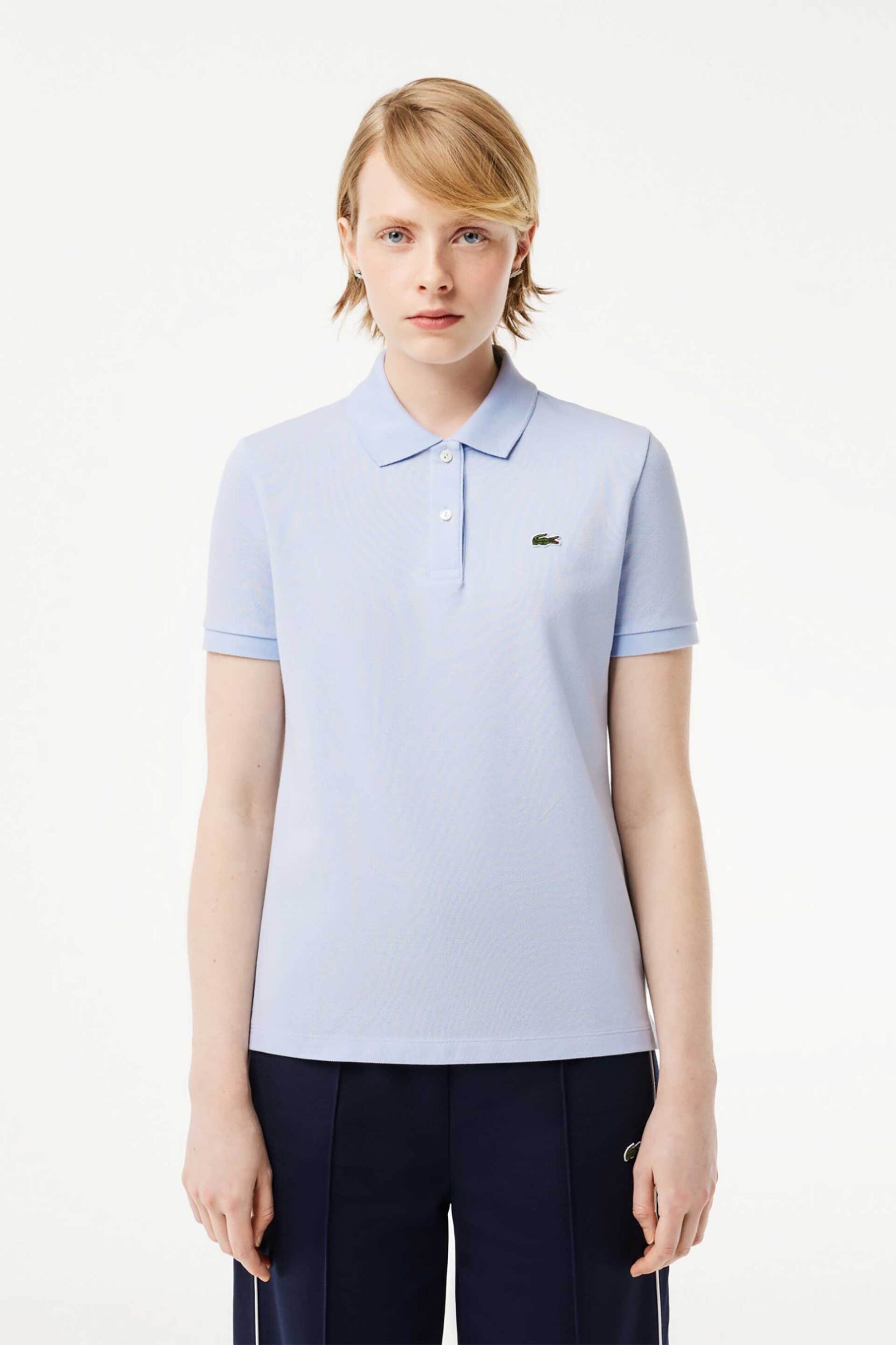 Lacoste Lacoste γυναικεία μπλούζα πόλο πικέ κοντομάνικη με κεντημένο λογότυπο Regular Fit - PF7839 Σιελ