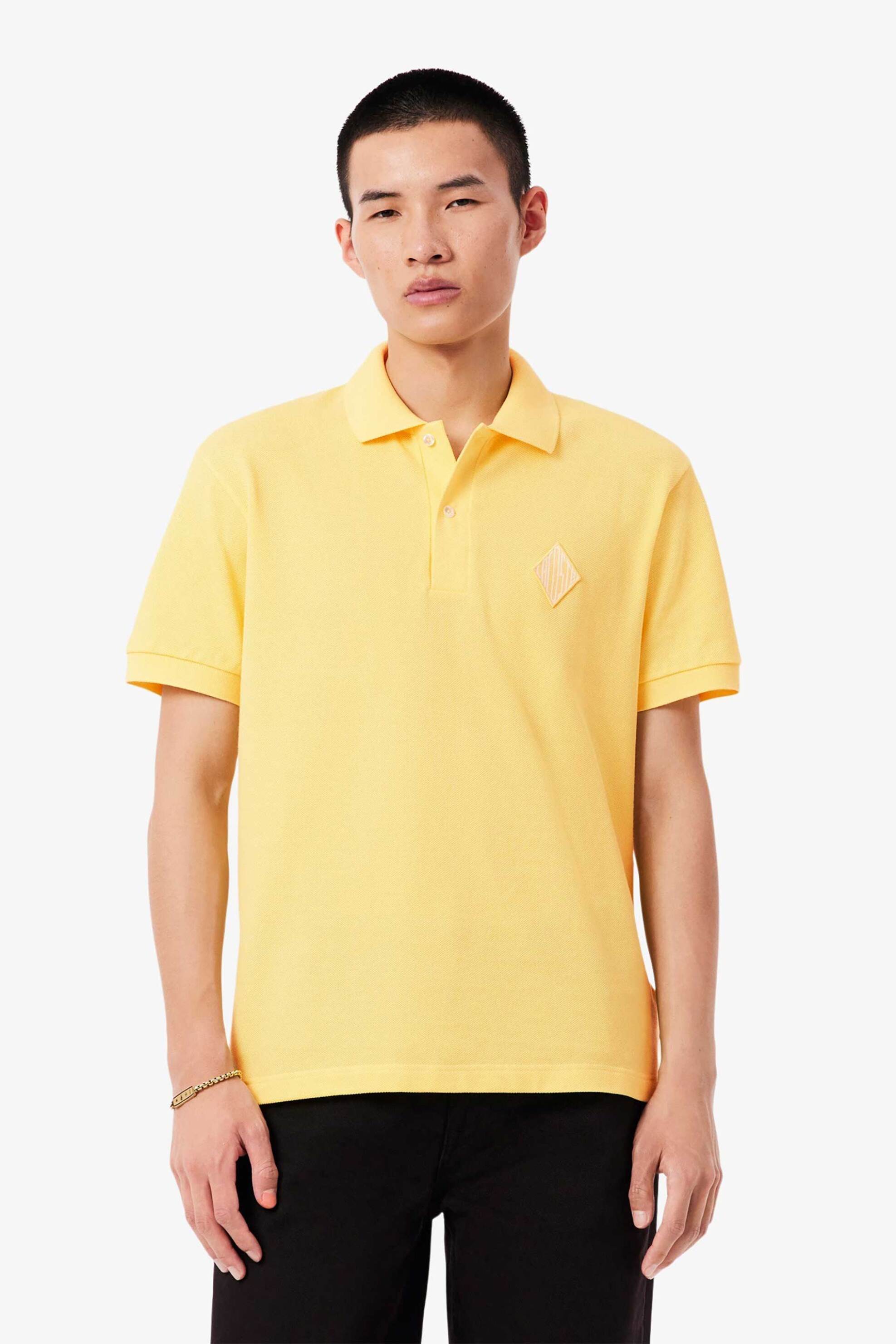 Lacoste ανδρική μπλούζα πόλο πικέ με retro logo patch Classic Fit - PH0034-00 Κίτρινο Ανοιχτό