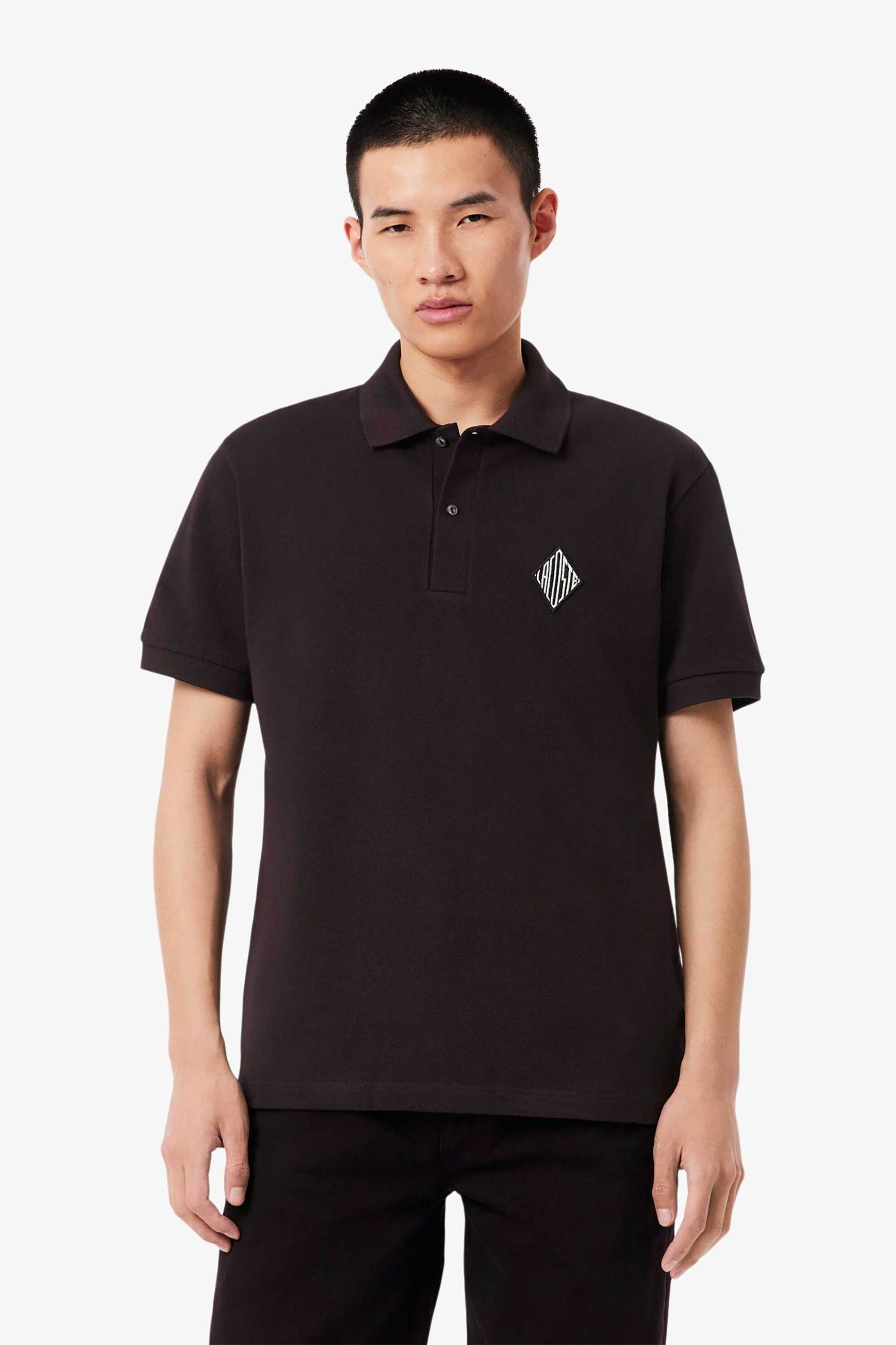 Lacoste ανδρική μπλούζα πόλο πικέ με retro logo patch Classic Fit - PH0034-00 Καφέ Σκούρο