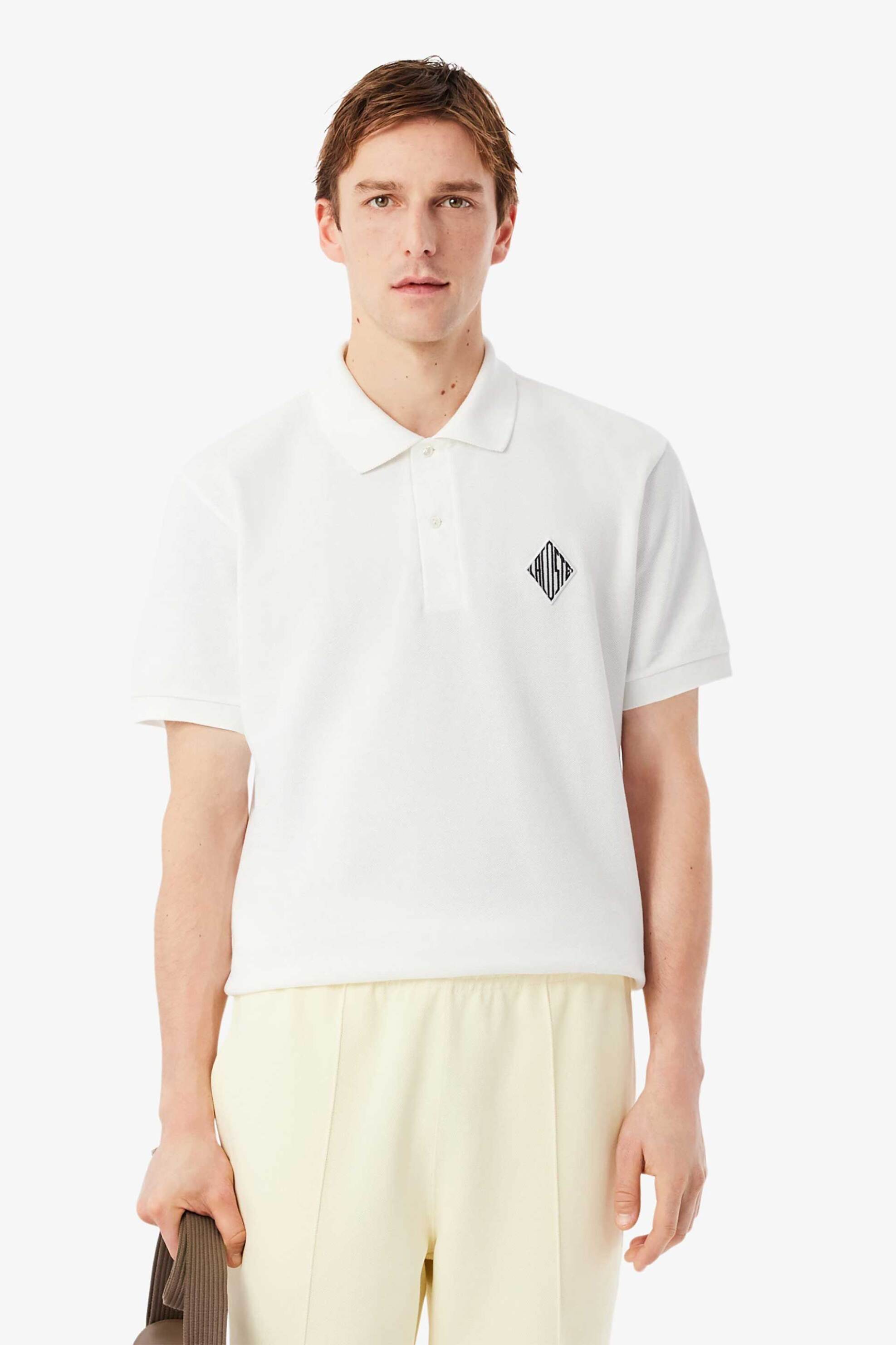 Lacoste ανδρική μπλούζα πόλο πικέ με retro logo patch Classic Fit - PH0034-00 Λευκό
