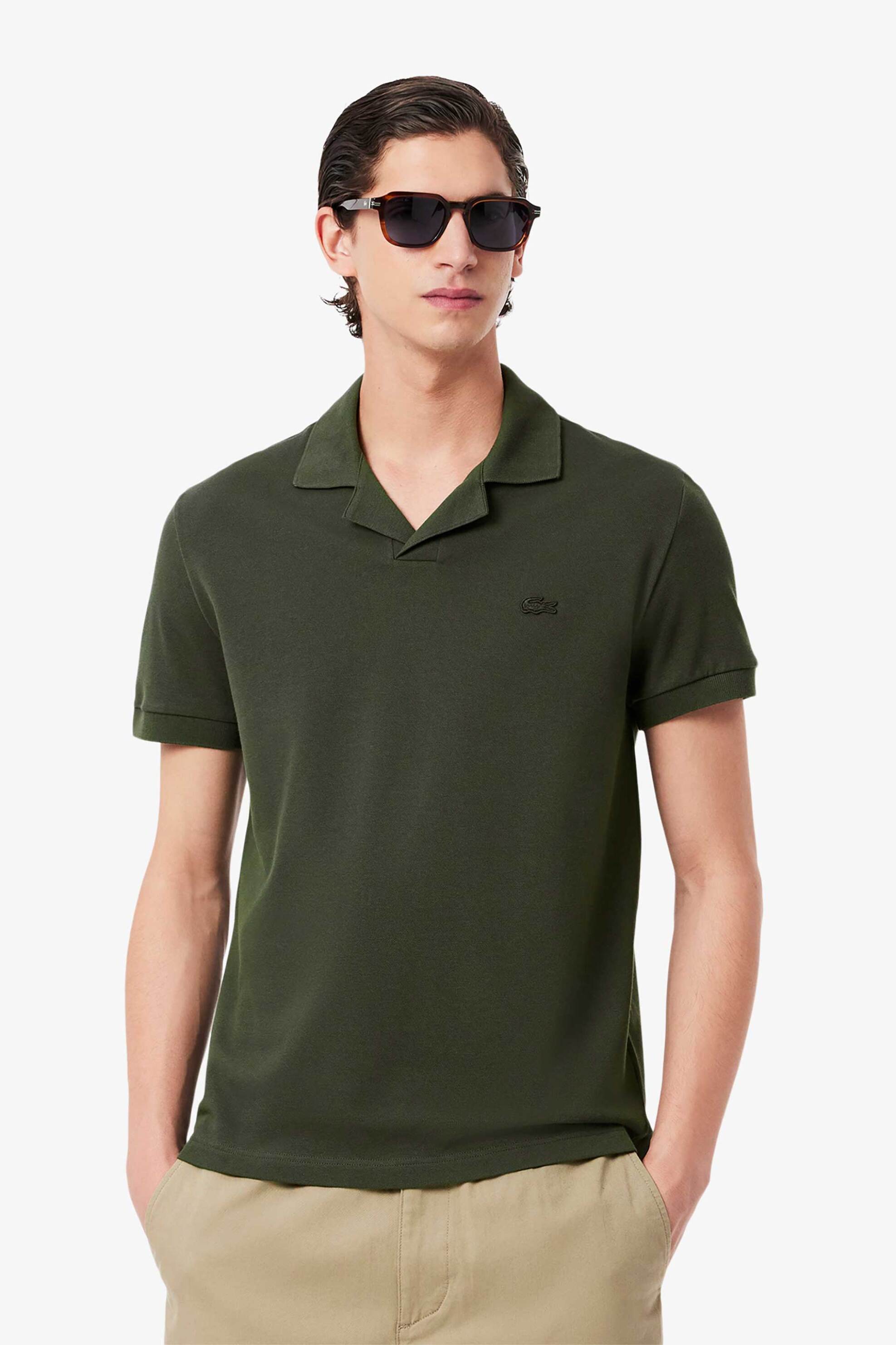 LACOSTE Lacoste ανδρική μπλούζα πόλο πικέ κοντομάνικη με ton-sur-ton κεντημένο λογότυπο Classic Fit - PH0084-00 Χακί