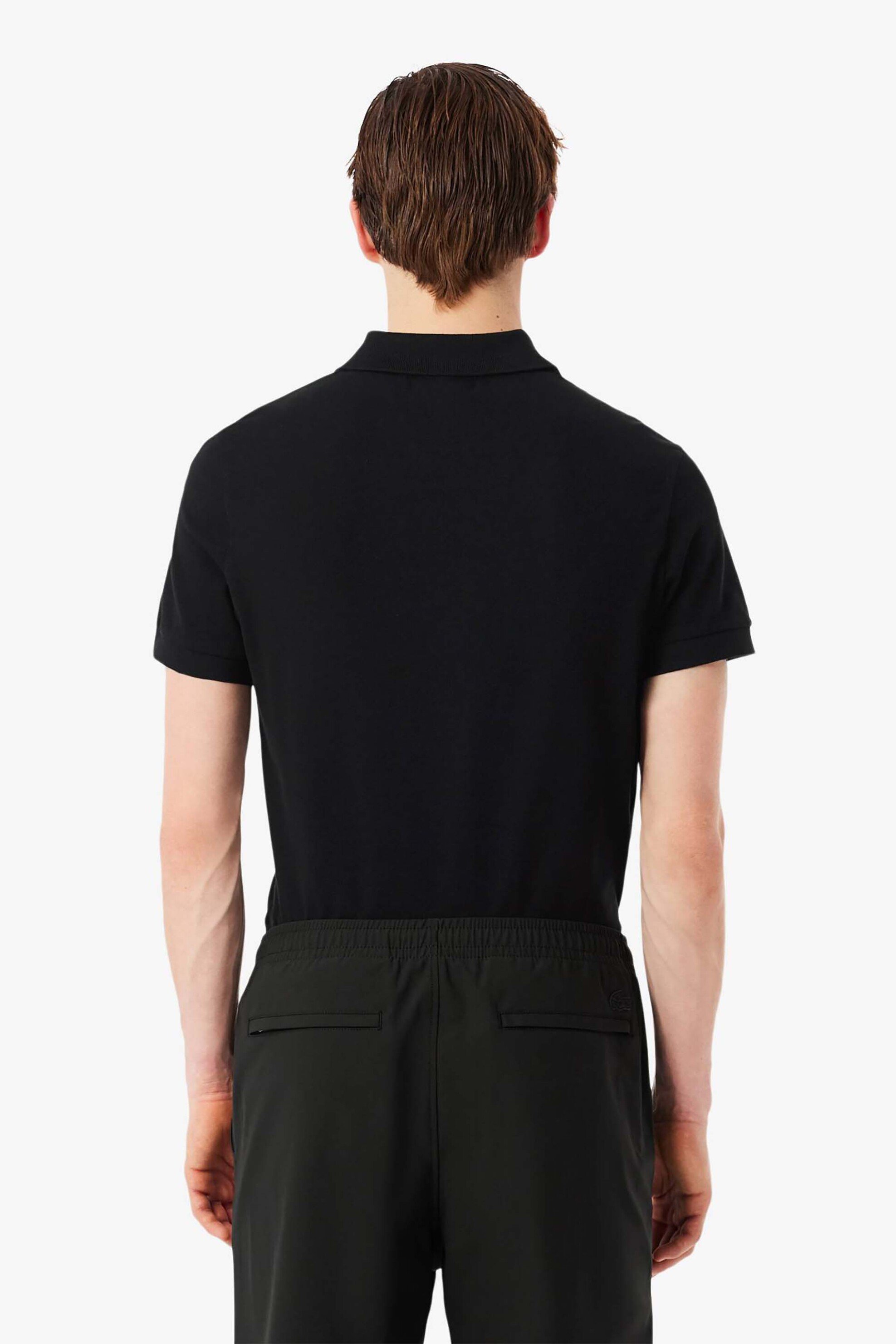 Lacoste Ανδρική Μπλούζα Πόλο Πικέ με Λογότυπο Και Logo Tape Στους Ώμους Regular Fit - Ph0897 Μαύρο