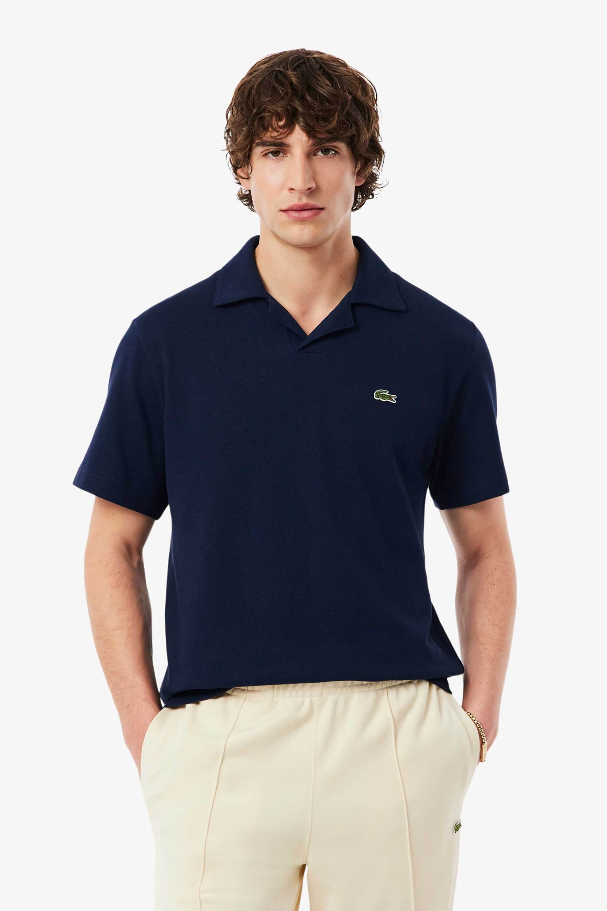 Lacoste ανδρική μπλούζα πόλο πικέ με λινάρι και κεντημένο λογότυπο Classic Fit - PH2449 Μπλε Σκούρο