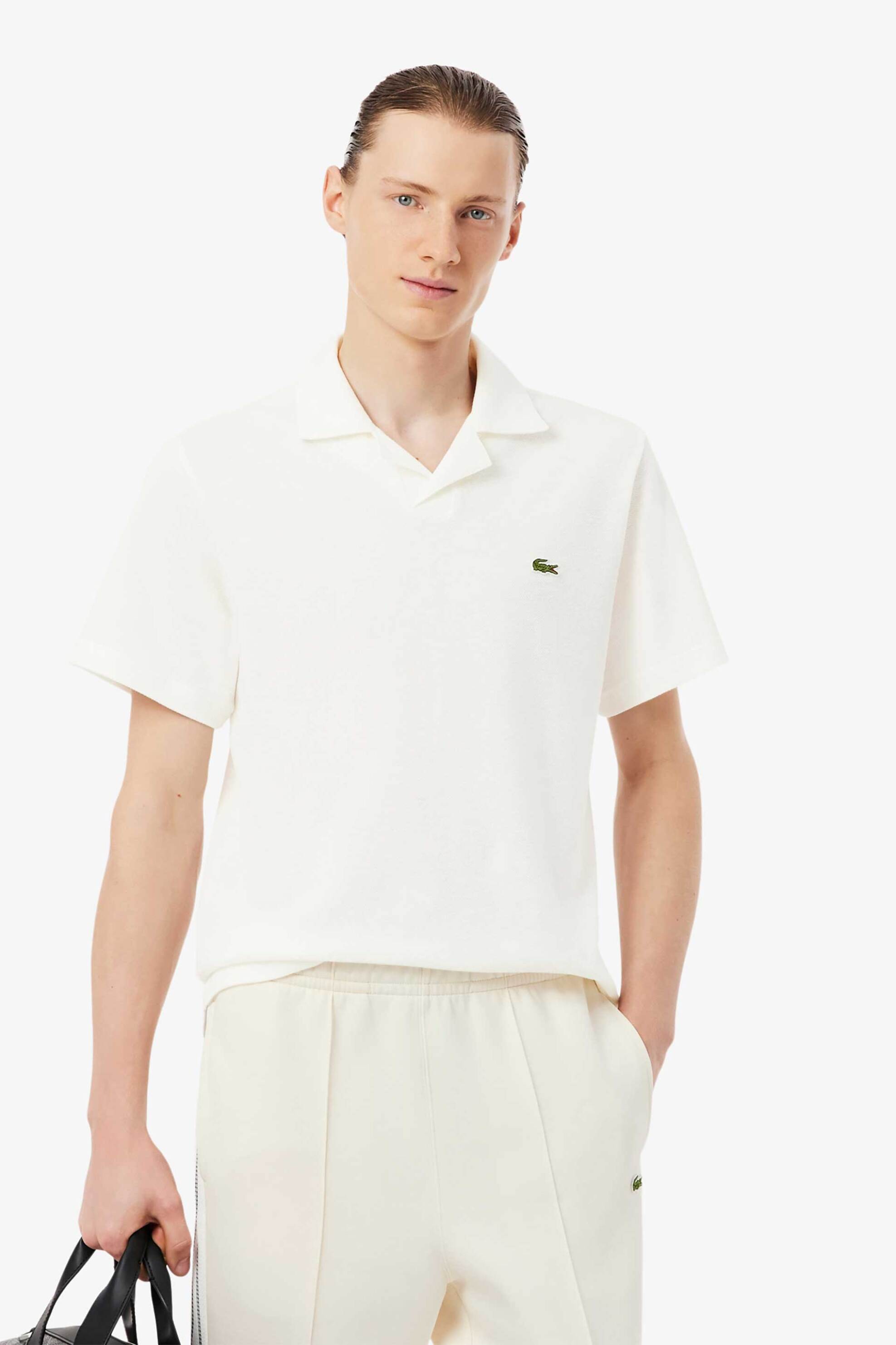 Lacoste ανδρική μπλούζα πόλο πικέ με λινάρι και κεντημένο λογότυπο Classic Fit - PH2449 Λευκό