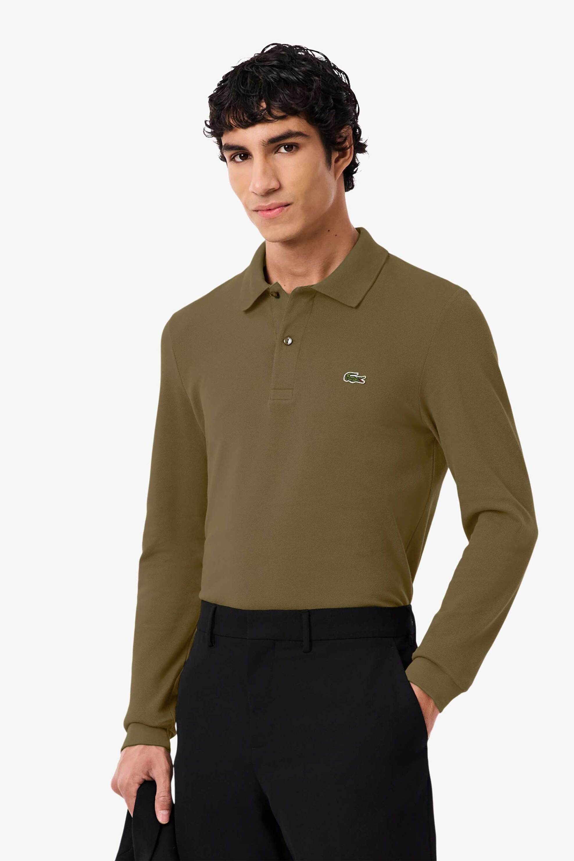 Lacoste ανδρική μπλούζα πόλο πικέ με κεντημένο λογότυπο Slim Fit - PH4013 Λαδί