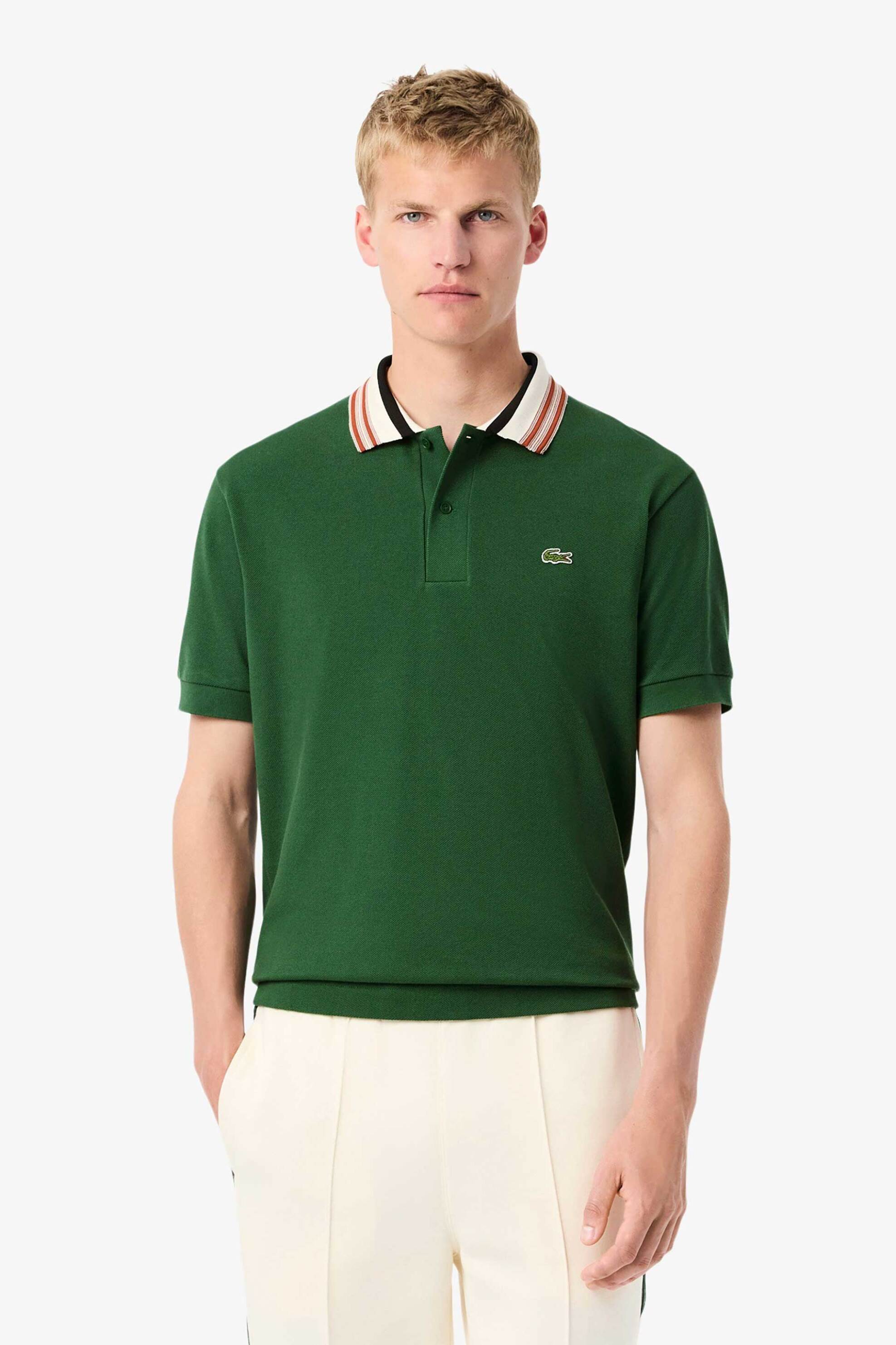 LACOSTE Lacoste ανδρική μπλούζα πόλο πικέ με contrast γιακά και κεντημένο λογότυπο Classic Fit - PH5421-00 Πράσινο