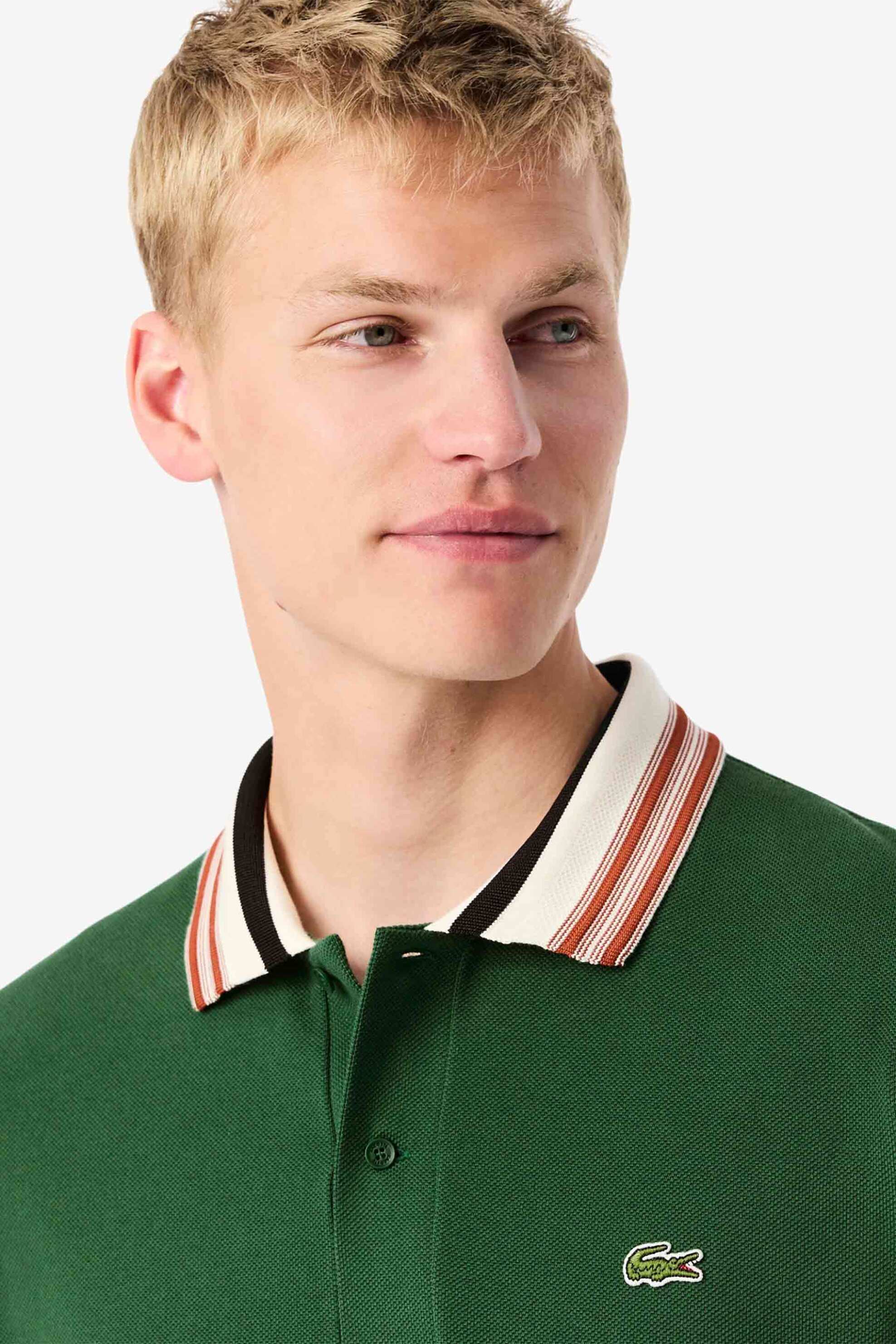 Lacoste ανδρική μπλούζα πόλο πικέ με contrast γιακά και κεντημένο λογότυπο Classic Fit - PH5421-00 Πράσινο φωτογραφία