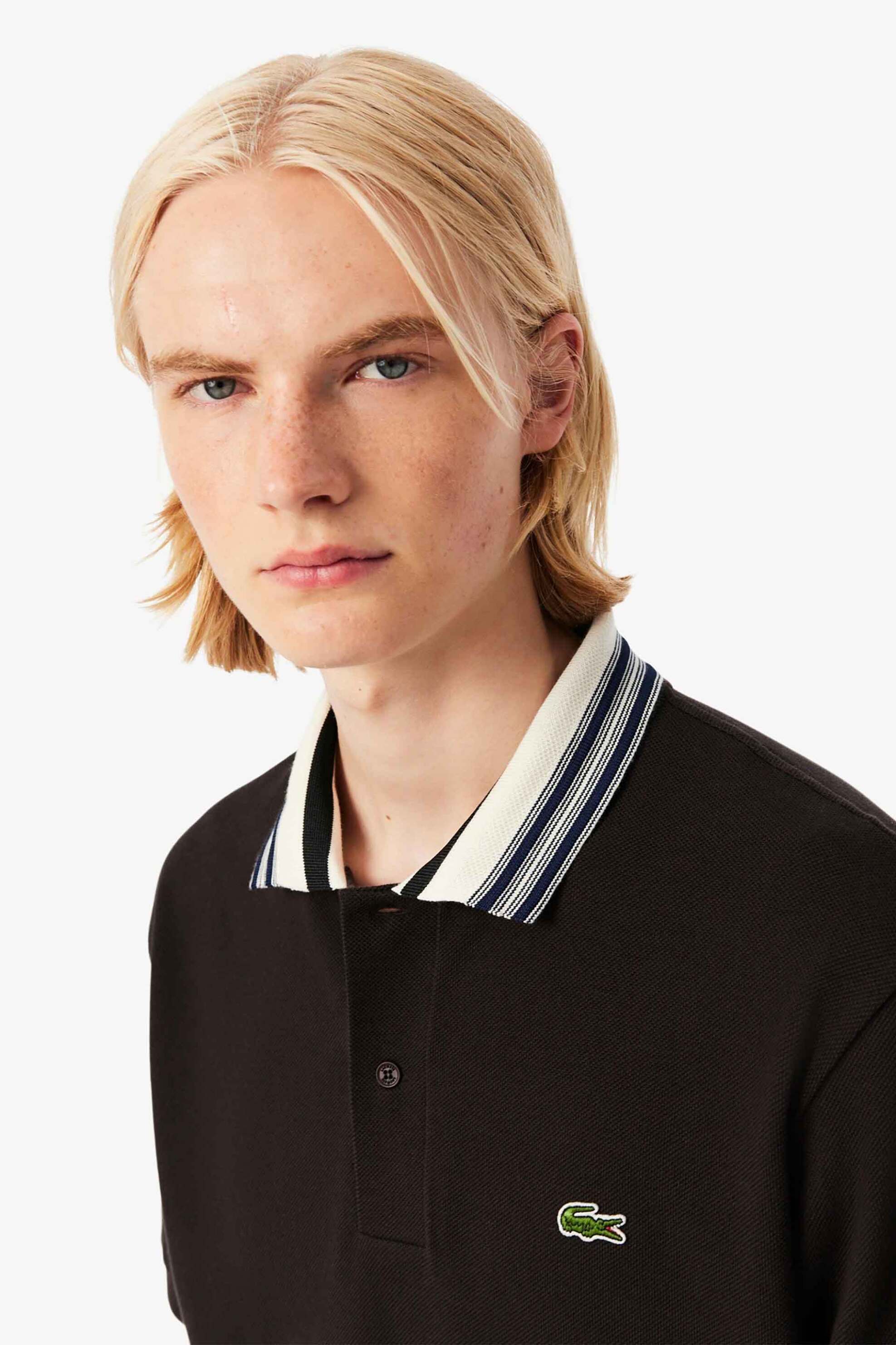 Lacoste ανδρική μπλούζα πόλο πικέ με contrast γιακά και κεντημένο λογότυπο Classic Fit - PH5421-00 Καφέ φωτογραφία