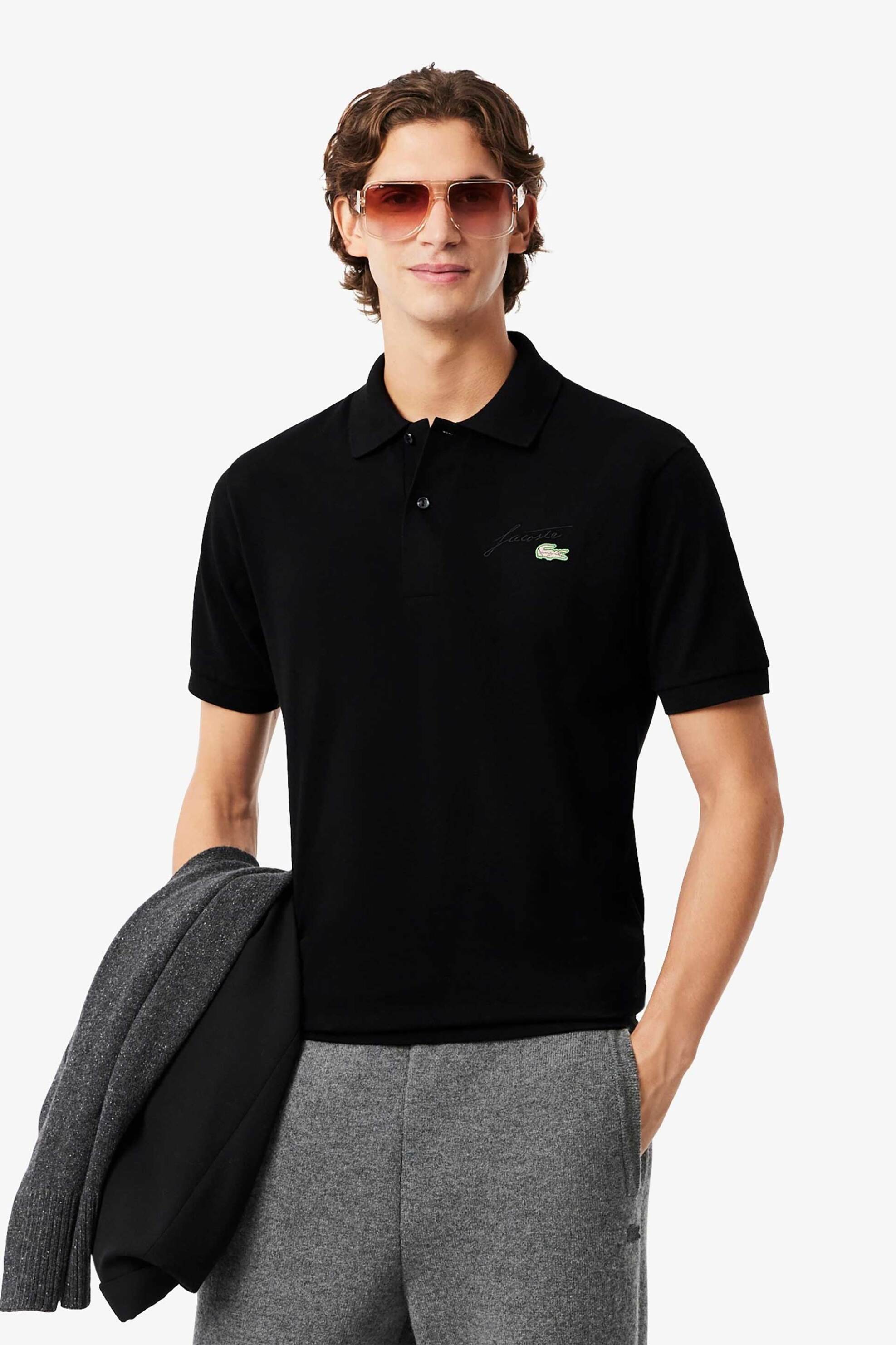 LACOSTE Lacoste ανδρική μπλούζα πόλο πικέ κοντομάνικη με κεντημένο λογότυπο Classic Fit - PH5465-00 Μαύρο
