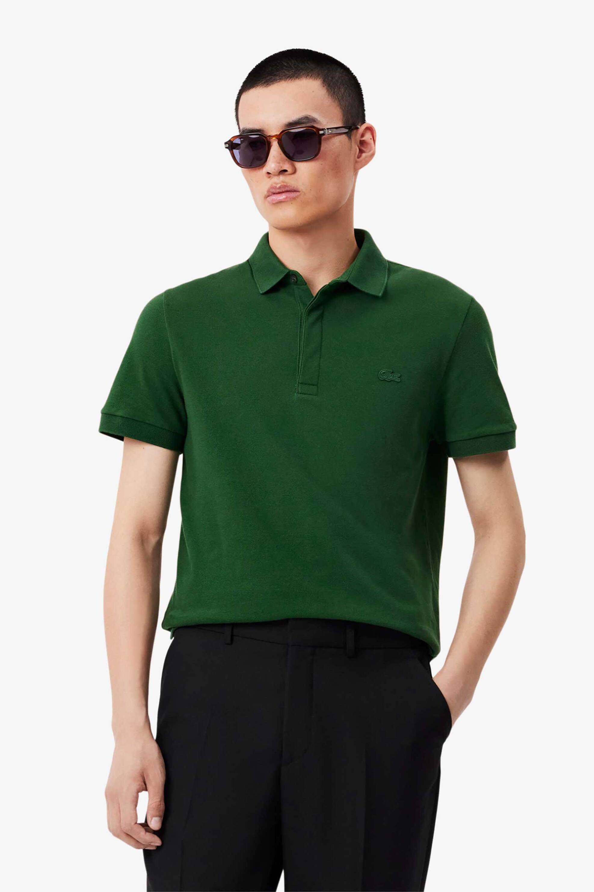 LACOSTE Lacoste ανδρική μπλούζα πόλο πικέ με ton-sur-ton κεντημένο λογότυπο Regular Fit "Smart Paris Stretch" - PH5522 Πράσινο Σκούρο