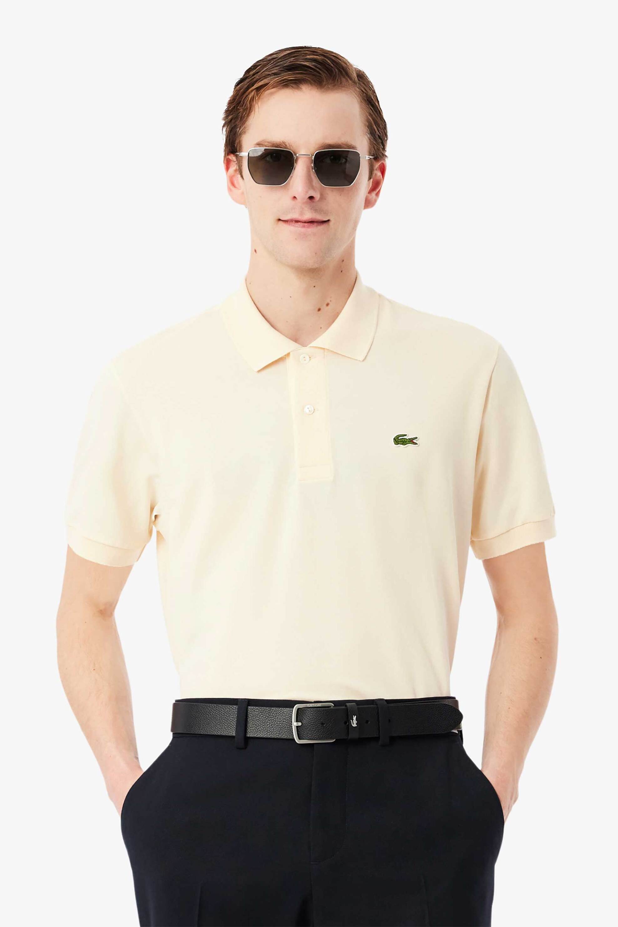 Lacoste ανδρική μπλούζα πόλο πικέ κοντομάνικη με κεντημένο λογότυπο Classic Fit - PH9851-00 Εκρού