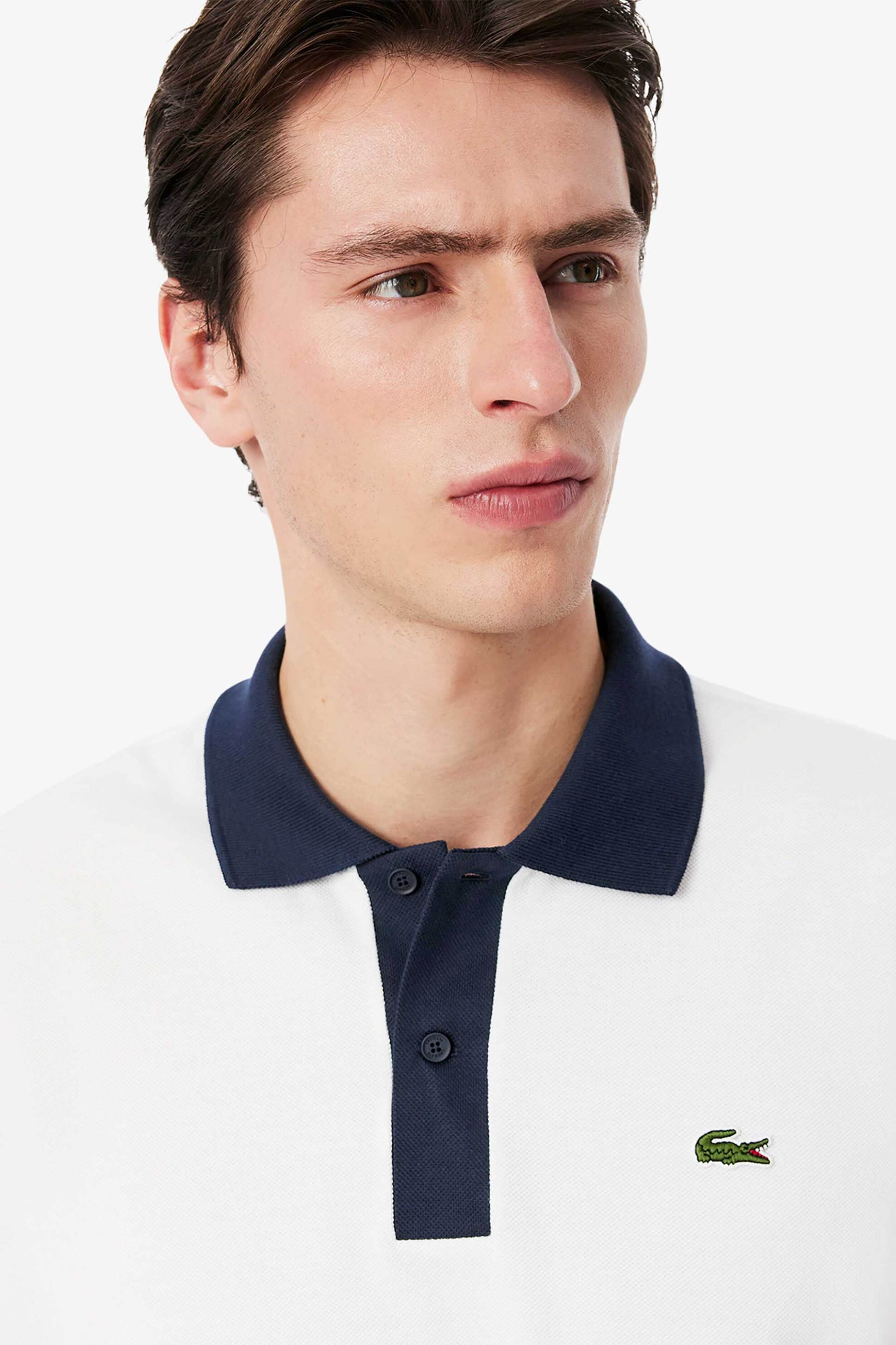 Lacoste ανδρική μπλούζα πόλο πικέ κοντομάνικη με contrast γιακά και κεντημένο λογότυπο Classic Fit - PH9879-00 Λευκό φωτογραφία