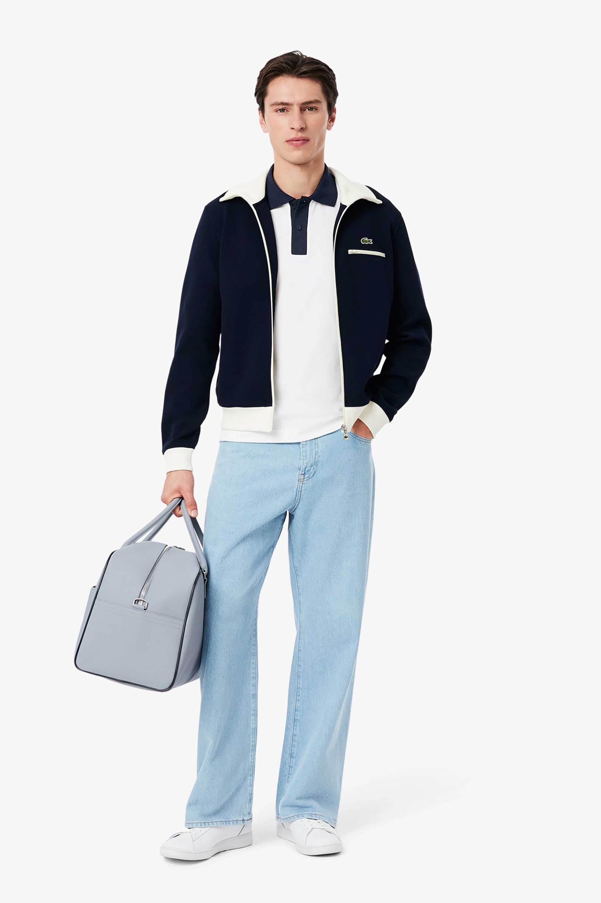 Lacoste ανδρική μπλούζα πόλο πικέ κοντομάνικη με contrast γιακά και κεντημένο λογότυπο Classic Fit - PH9879-00 Λευκό φωτογραφία