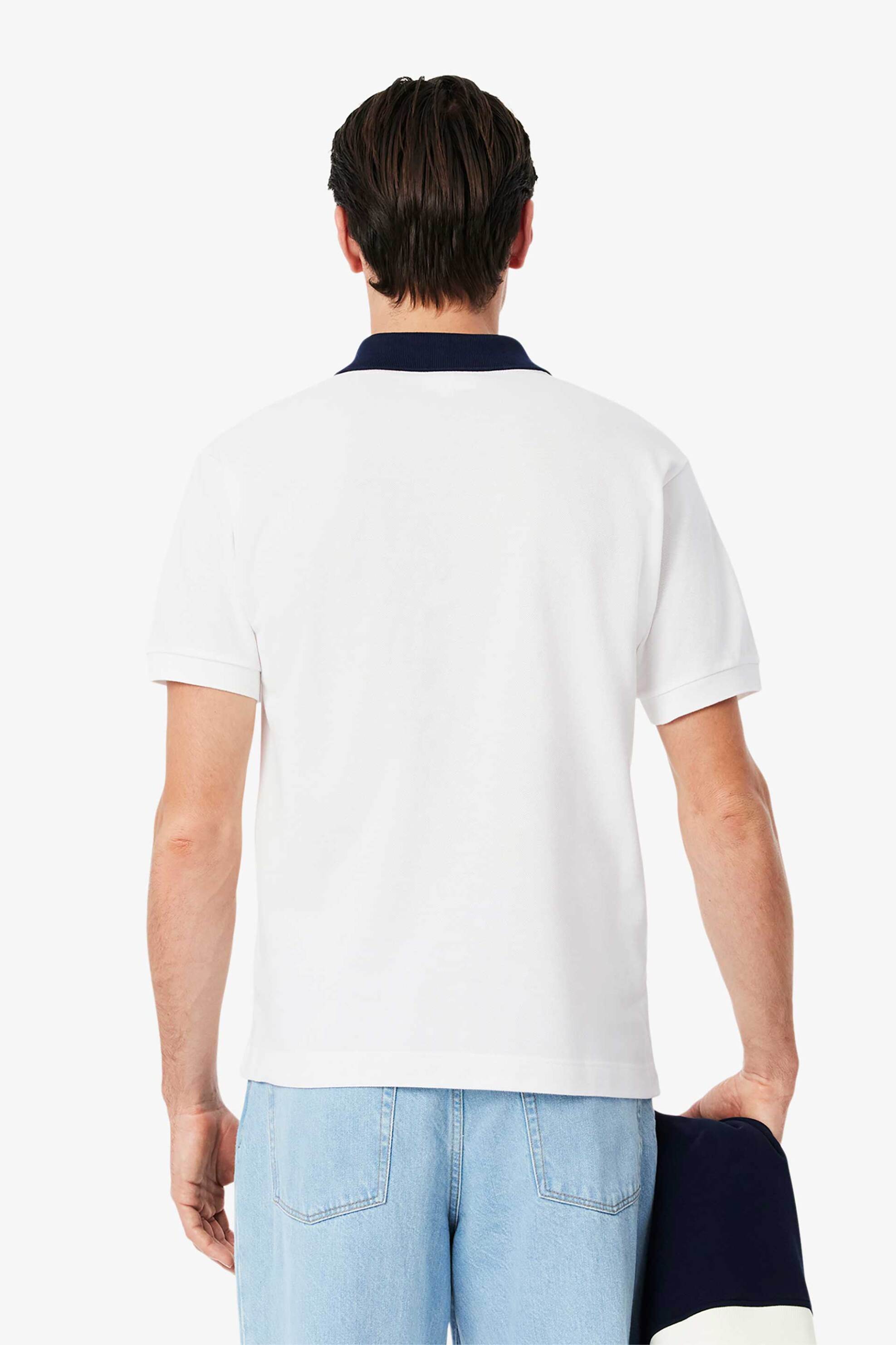 Lacoste ανδρική μπλούζα πόλο πικέ κοντομάνικη με contrast γιακά και κεντημένο λογότυπο Classic Fit - PH9879-00 Λευκό φωτογραφία