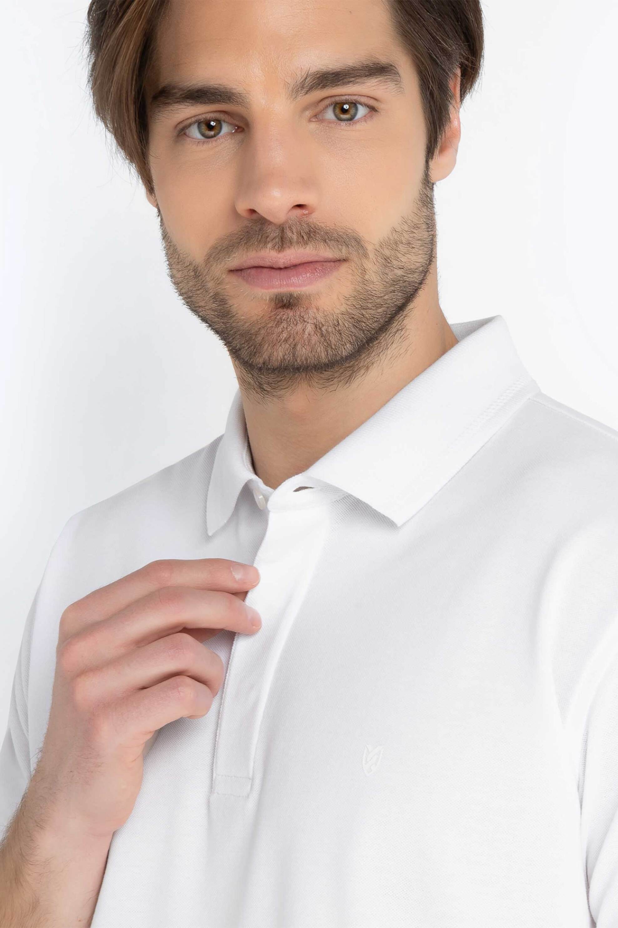 The Bostonians ανδρική πόλο μπλούζα πικέ pima cotton με κεντημένο λογότυπο Regular Fit Λευκό φωτογραφία