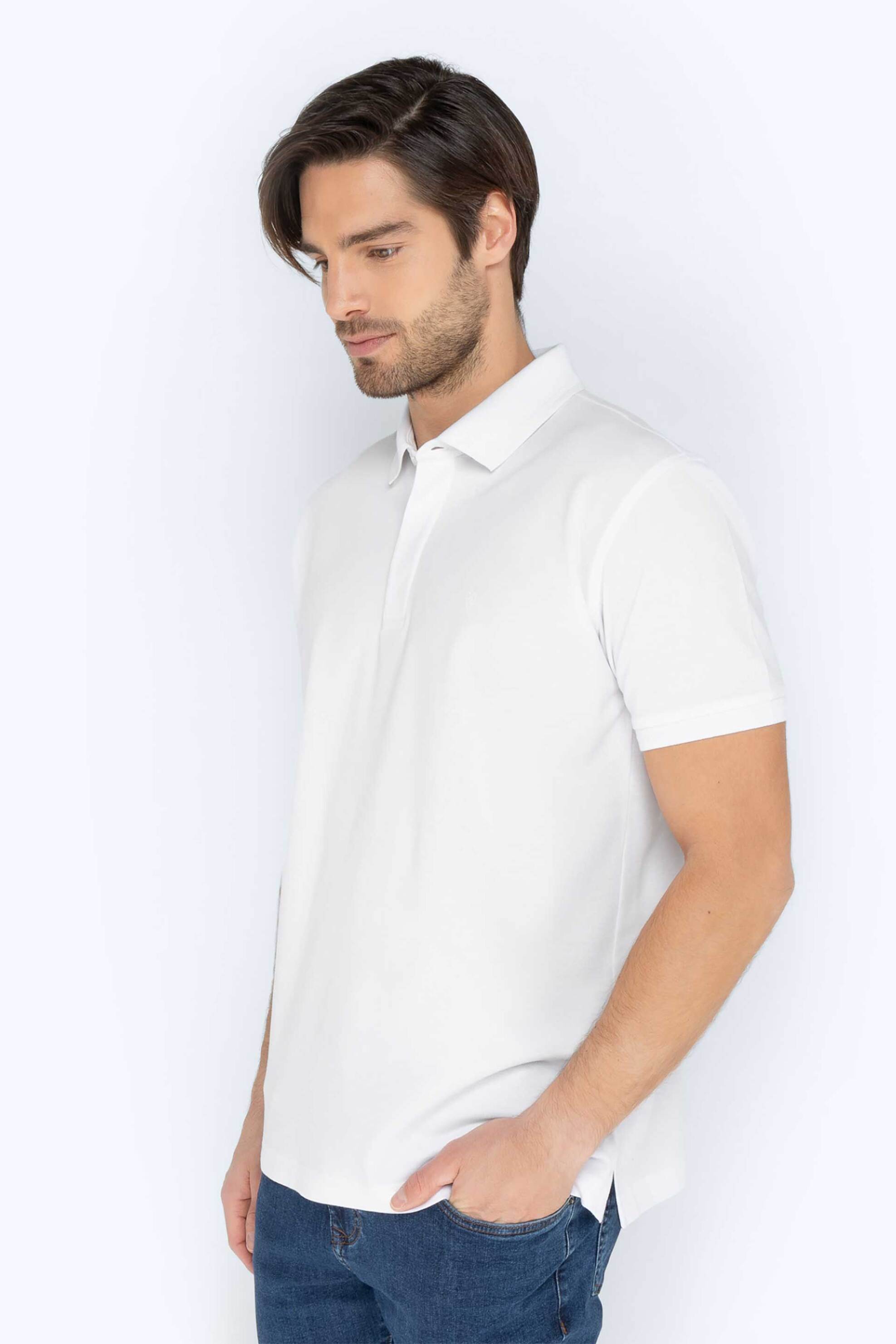 The Bostonians ανδρική πόλο μπλούζα πικέ pima cotton με κεντημένο λογότυπο Regular Fit Λευκό φωτογραφία