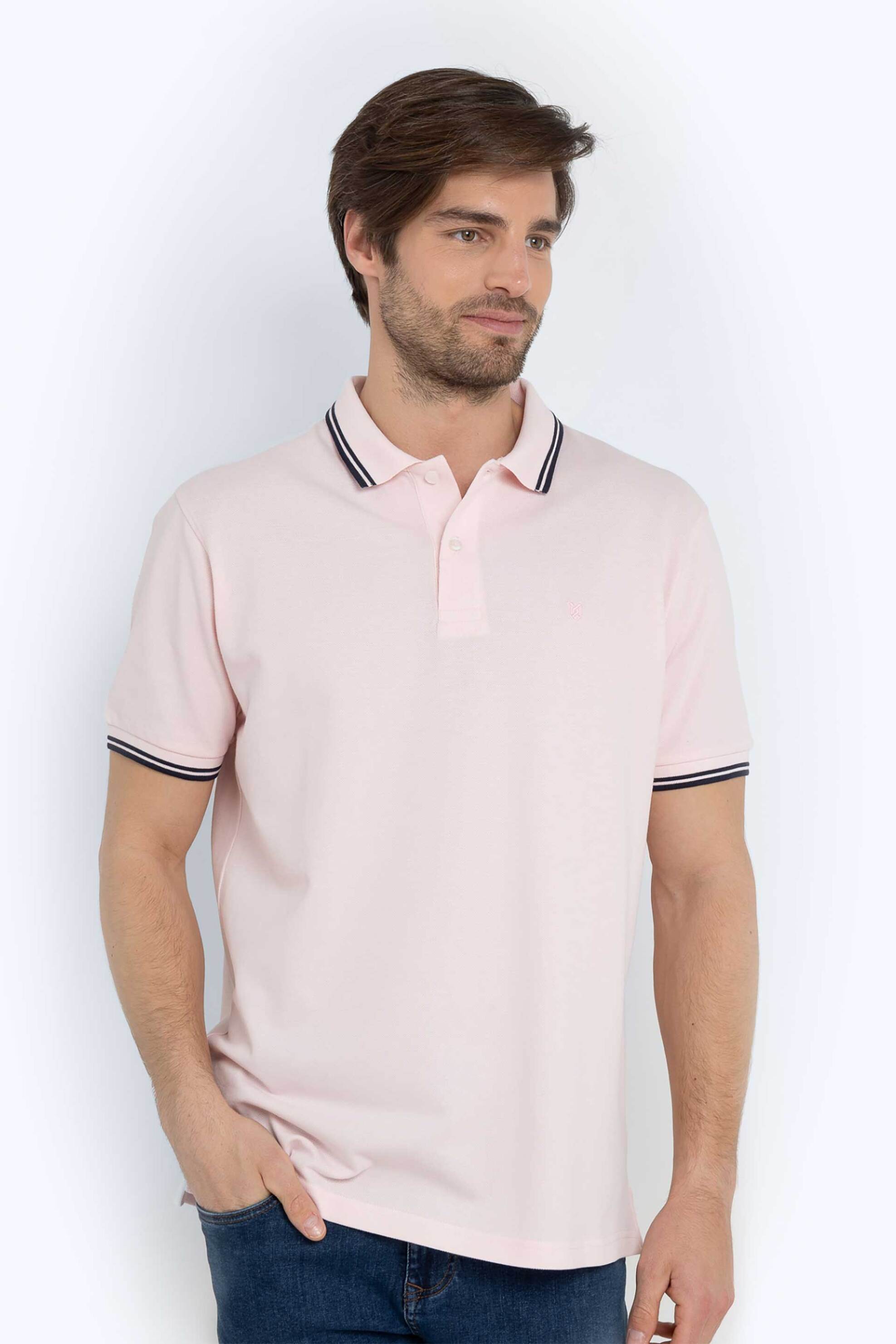 The Bostonians ανδρική μπλούζα πόλο πικέ με contrast trims και κεντημένο λογότυπο Regular Fit - PS1271 Ροζ Ανοιχτό