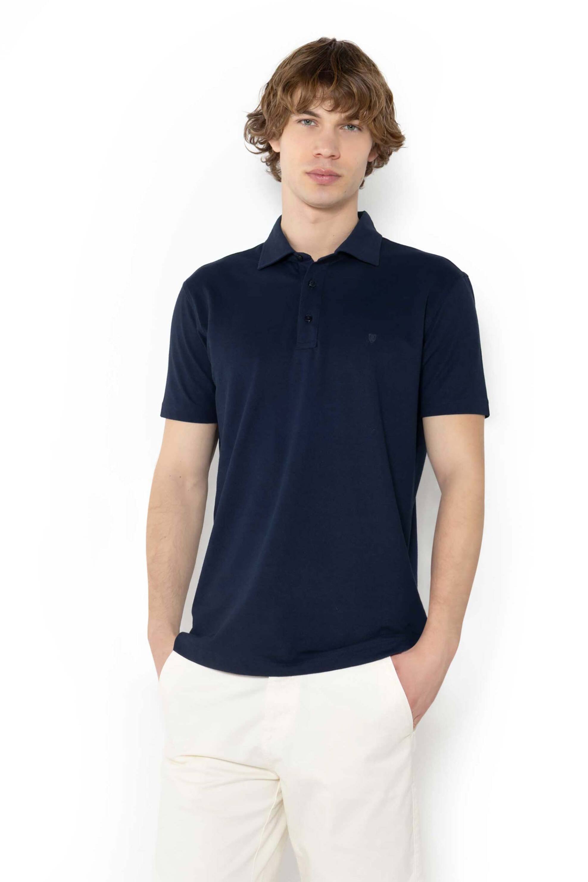 The Bostonians ανδρική μπλούζα πόλο πικέ κοντομάνικη μονόχρωμη Regular Fit "Tech" - PS1295 Μπλε Σκούρο