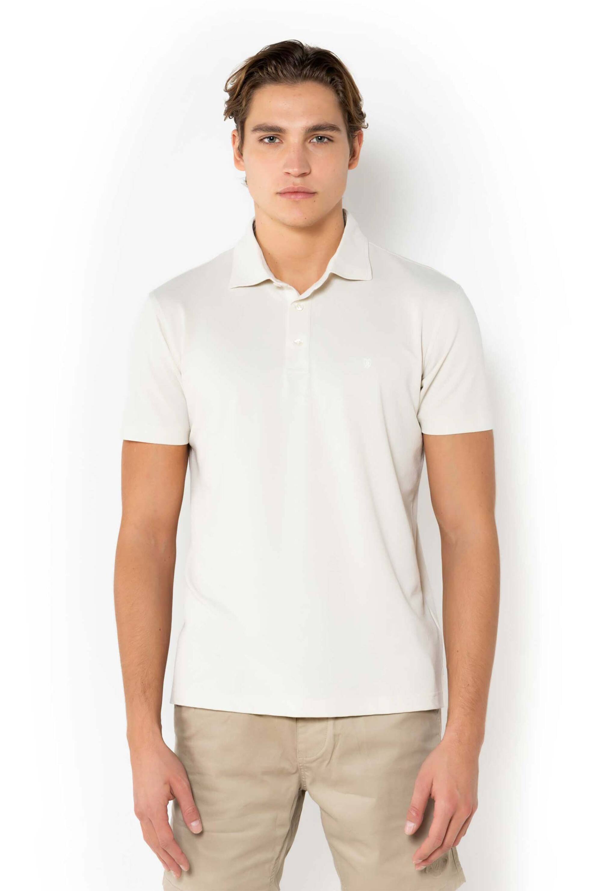 The Bostonians ανδρική μπλούζα πόλο πικέ κοντομάνικη μονόχρωμη Regular Fit "Tech" - PS1295 Κρέμ