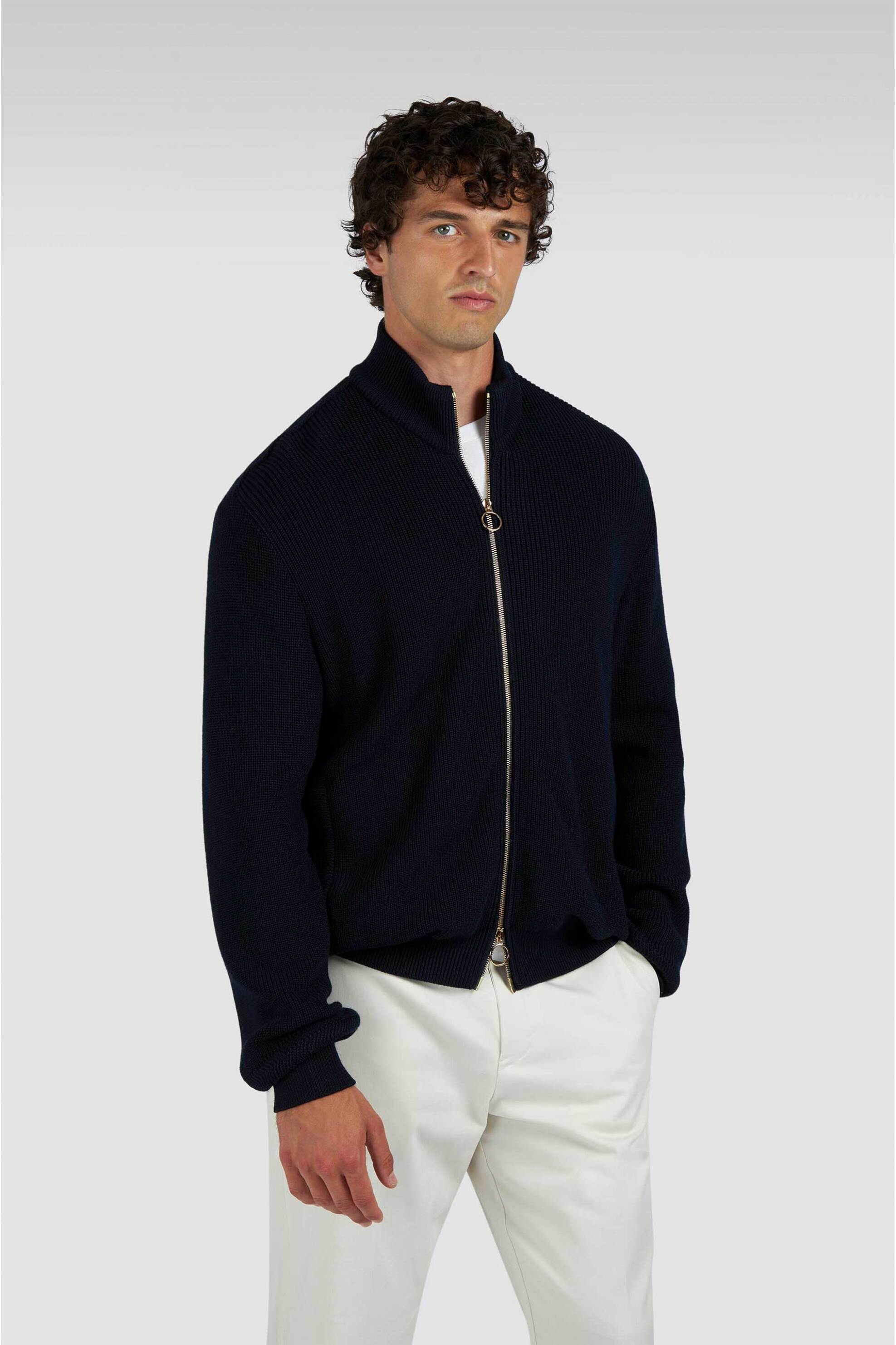 PAUL & SHARK Paul&Shark ανδρική πλεκτή ζακέτα ribbed με ψηλό λαιμό Regular Fit - 15311275 Μπλε Σκούρο