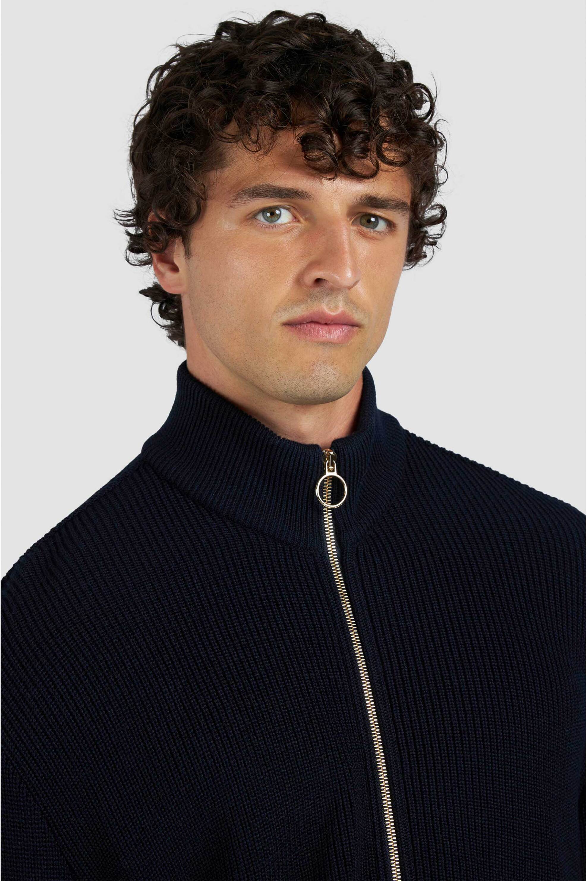 Paul&Shark ανδρική πλεκτή ζακέτα ribbed με ψηλό λαιμό Regular Fit - 15311275 Μπλε Σκούρο φωτογραφία