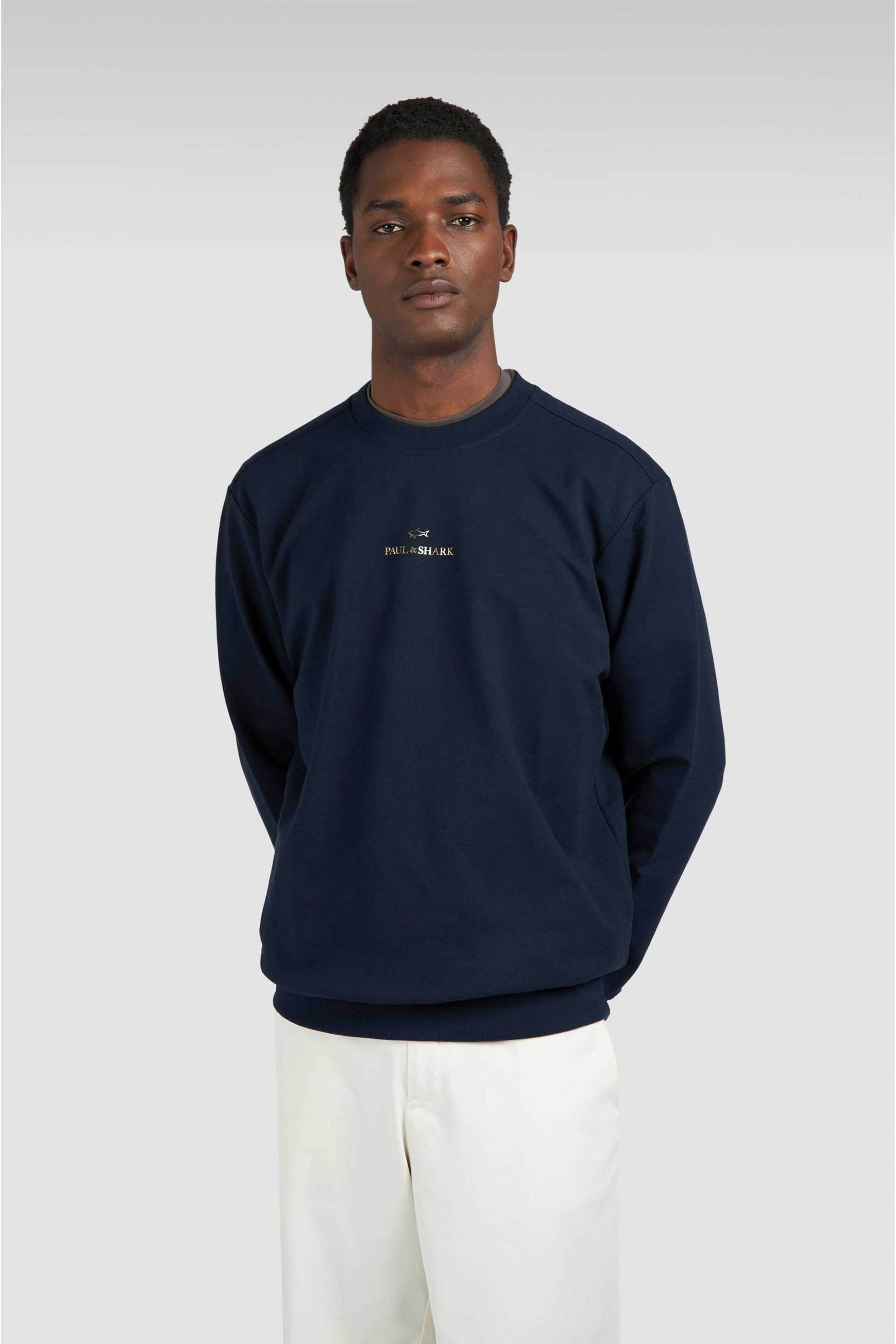 PAUL & SHARK Paul&Shark ανδρική μπλούζα φούτερ με μεταλλιζέ logo print Regular Fit - 15311821 Μπλε Σκούρο