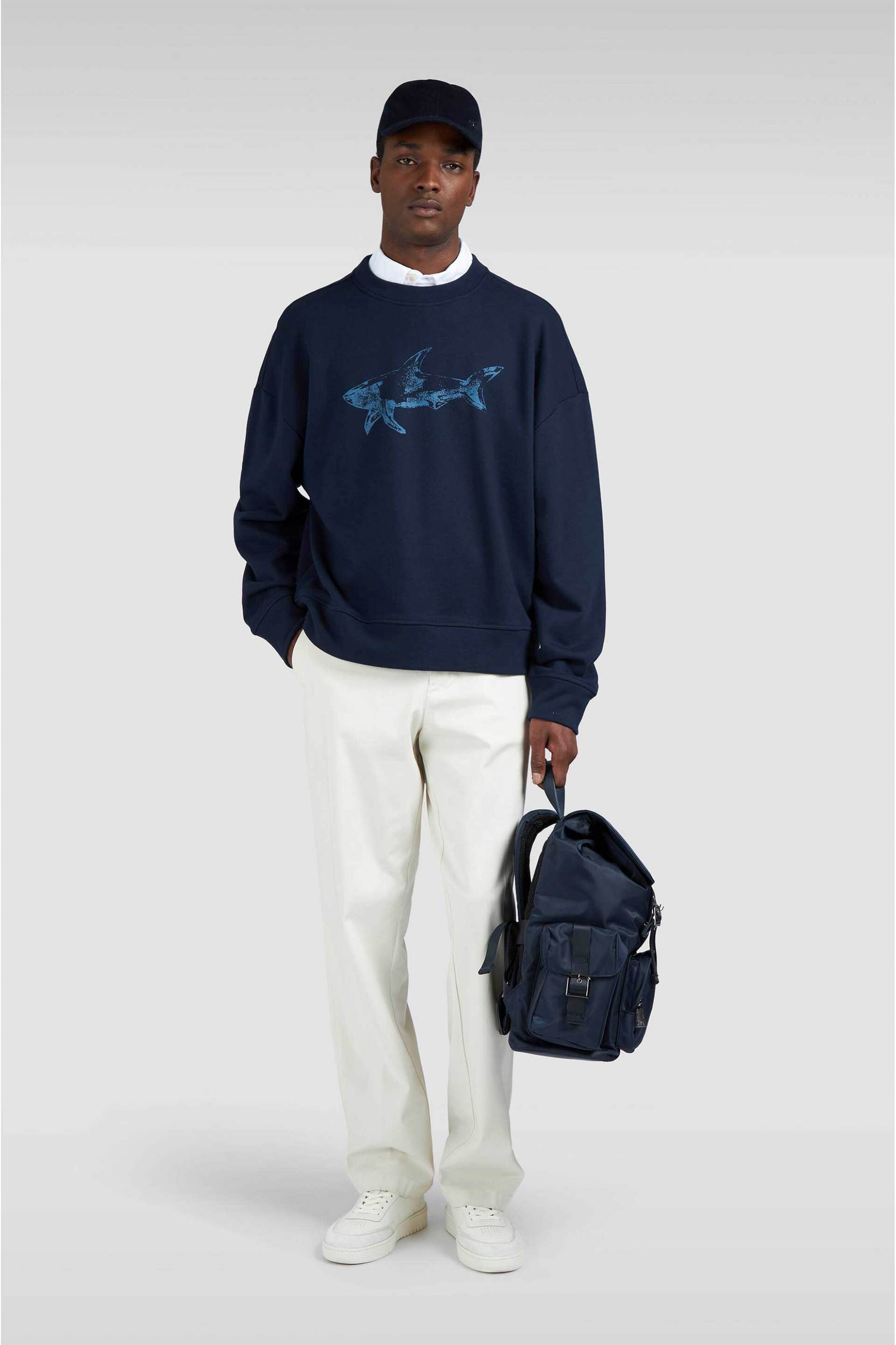 Paul&Shark ανδρική μπλούζα φούτερ με shark print Regular Fit - 15311848 Μπλε Σκούρο φωτογραφία