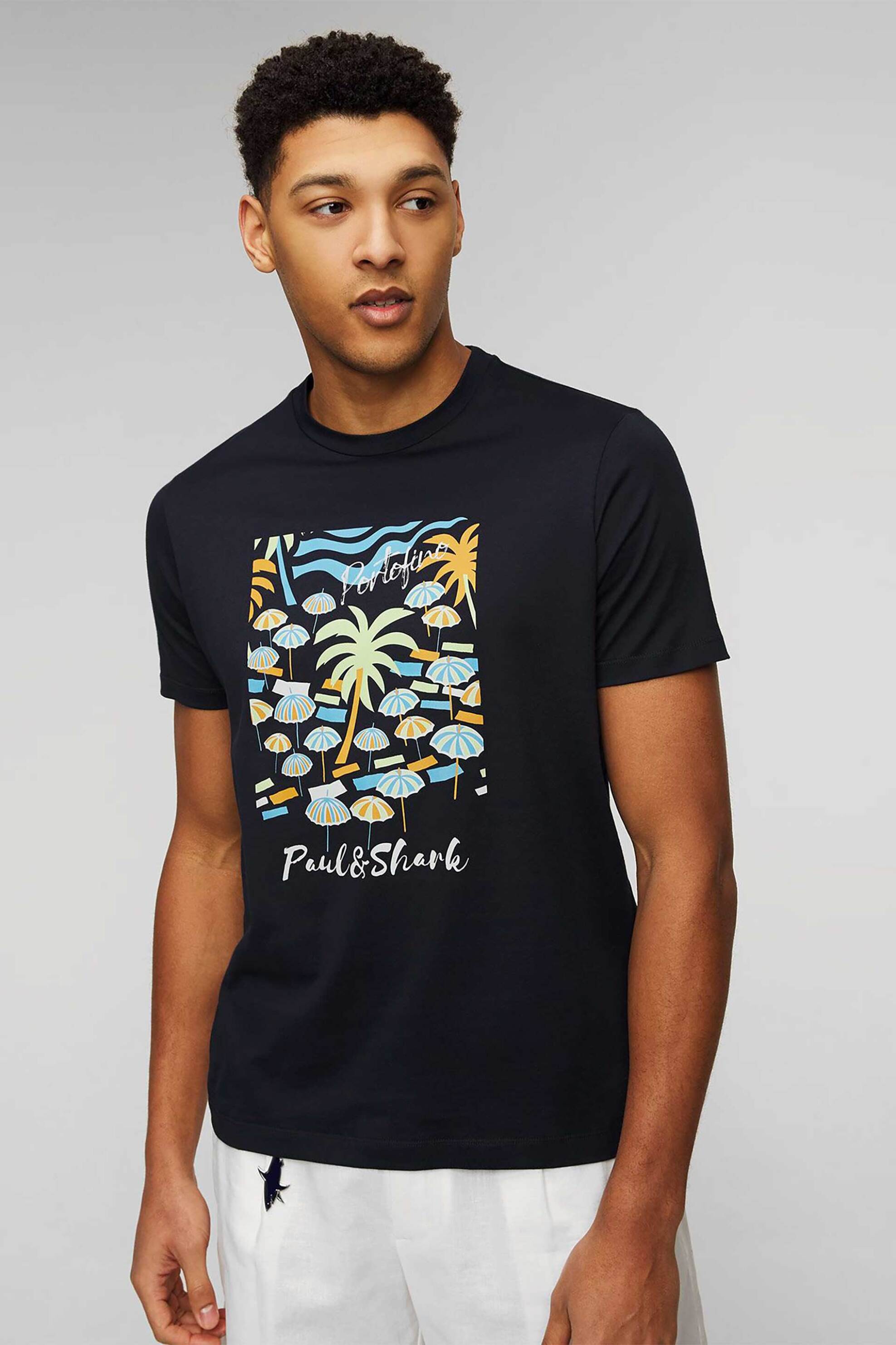 Ανδρική Μόδα > Ανδρικά Ρούχα > Ανδρικές Μπλούζες > Ανδρικά T-Shirts Paul&Shark ανδρικό T-shirt μονόχρωμο Portofino holiday print - 24411110 Μπλε Σκούρο