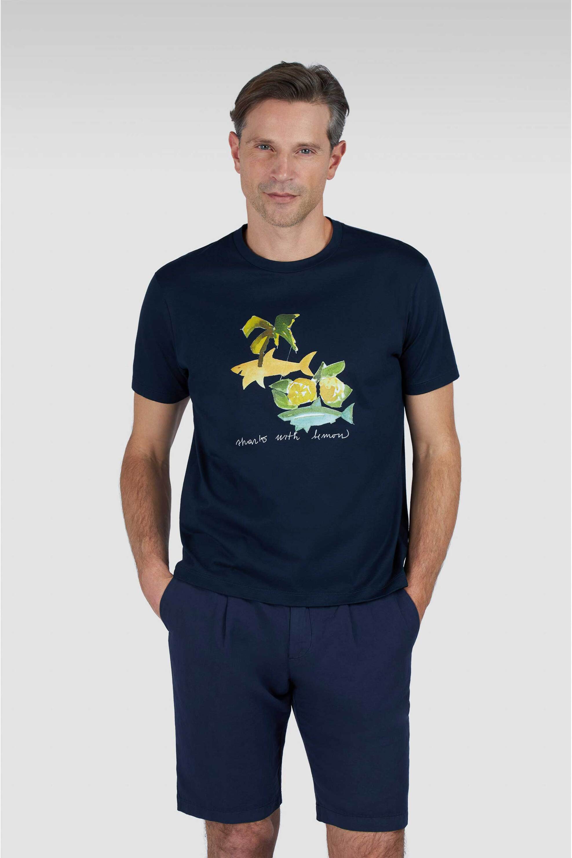 Paul&Shark ανδρικό T-shirt με capri print Regular Fit - 25411067 Μπλε Σκούρο