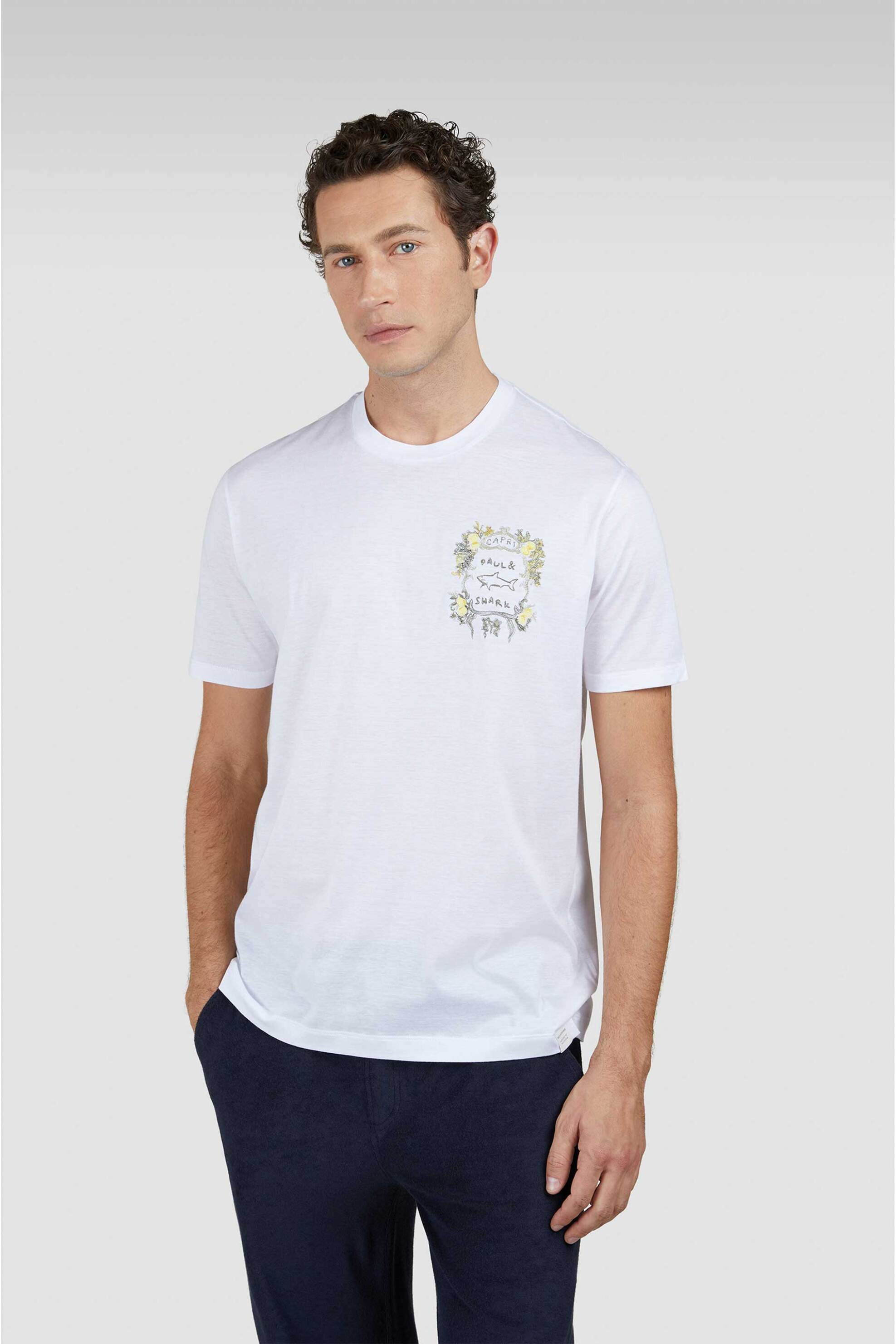 Paul&Shark ανδρικό T-shirt με κεντημένο capri motif Regular Fit - 25411075 Λευκό