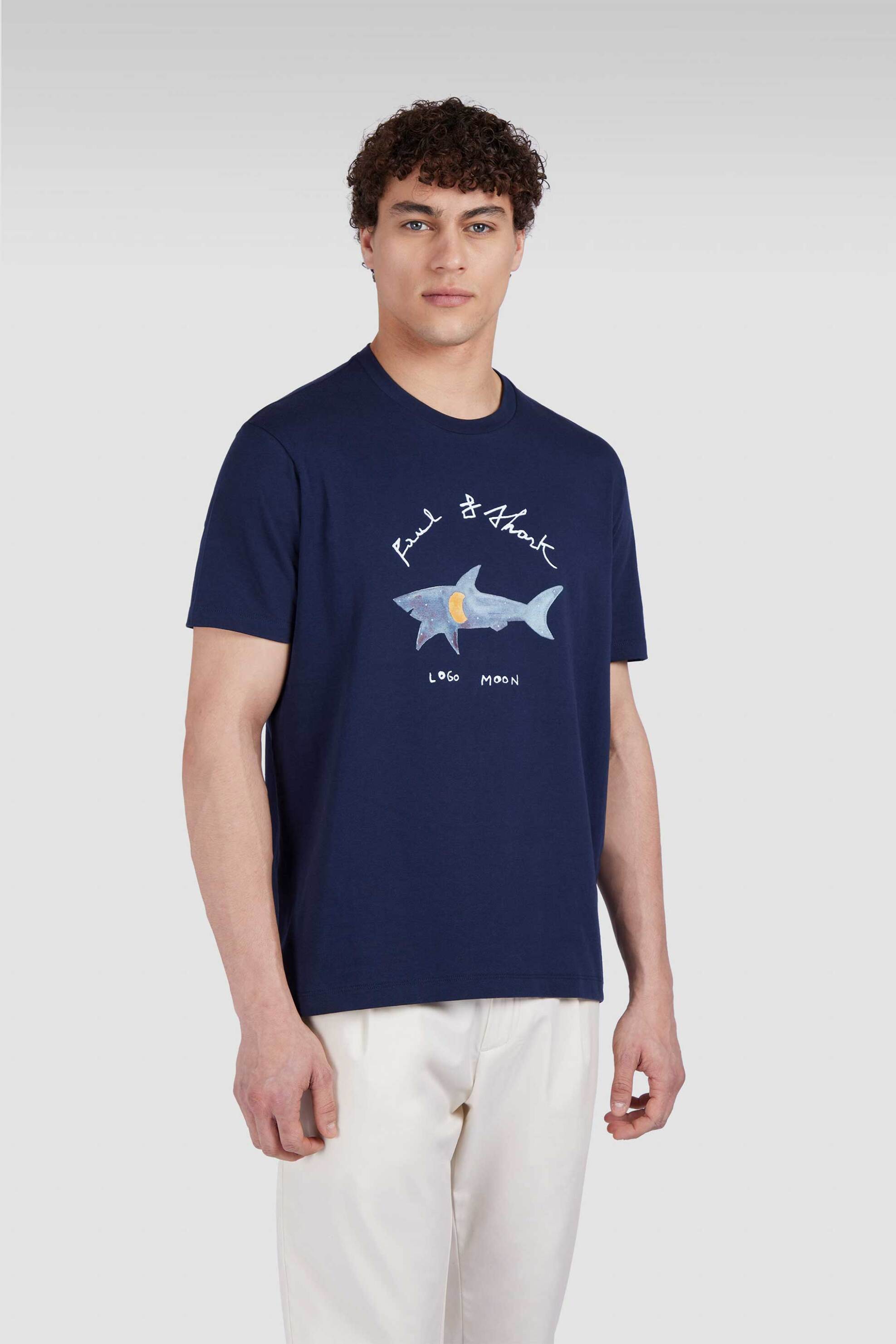 PAUL & SHARK Paul&Shark ανδρικό T-shirt με moon logo print Regular Fit - 25411089 Μπλε Σκούρο