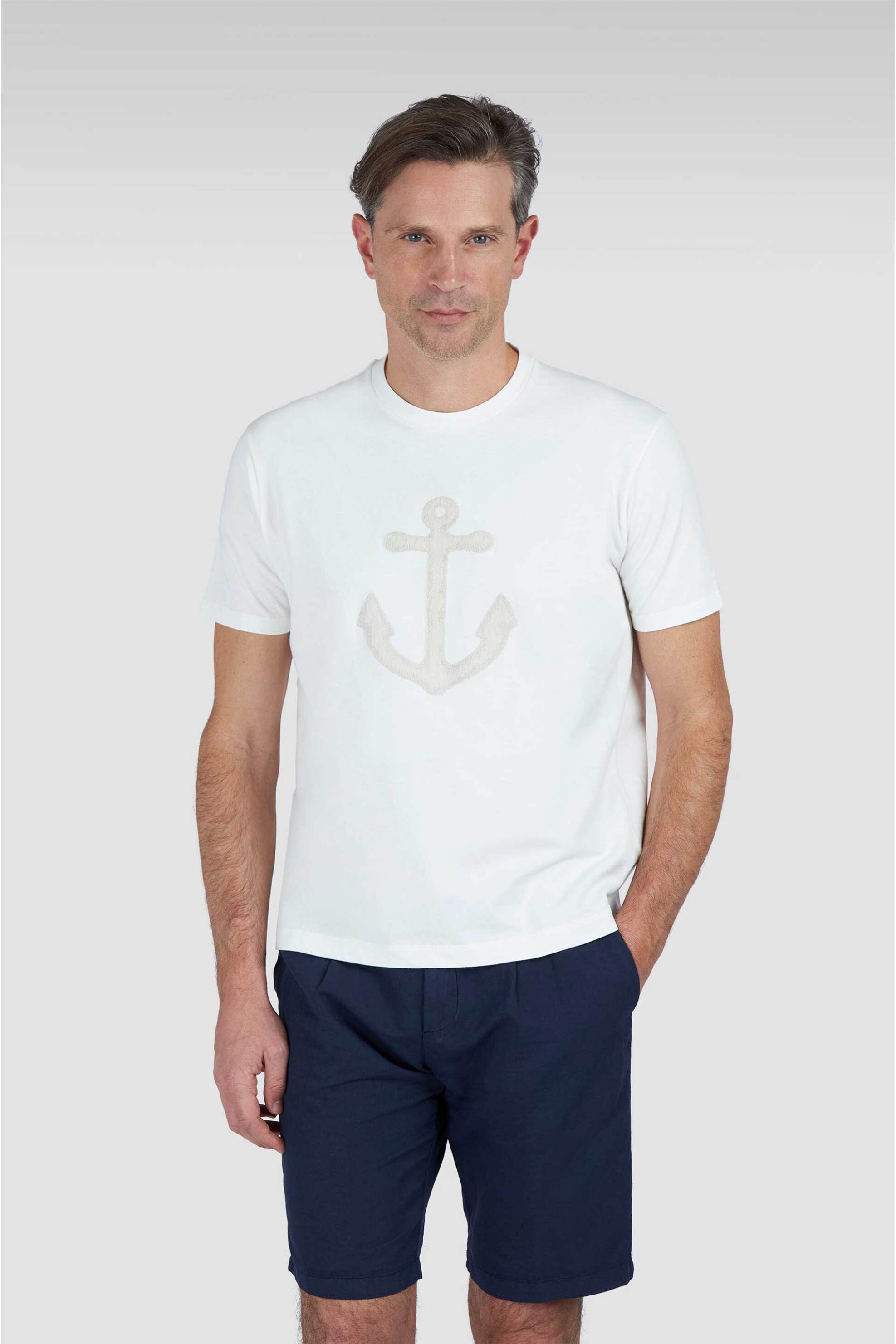 PAUL & SHARK Paul&Shark ανδρικό T-shirt με κεντημένο anchor motif Regular Fit - 25411090 Υπόλευκο