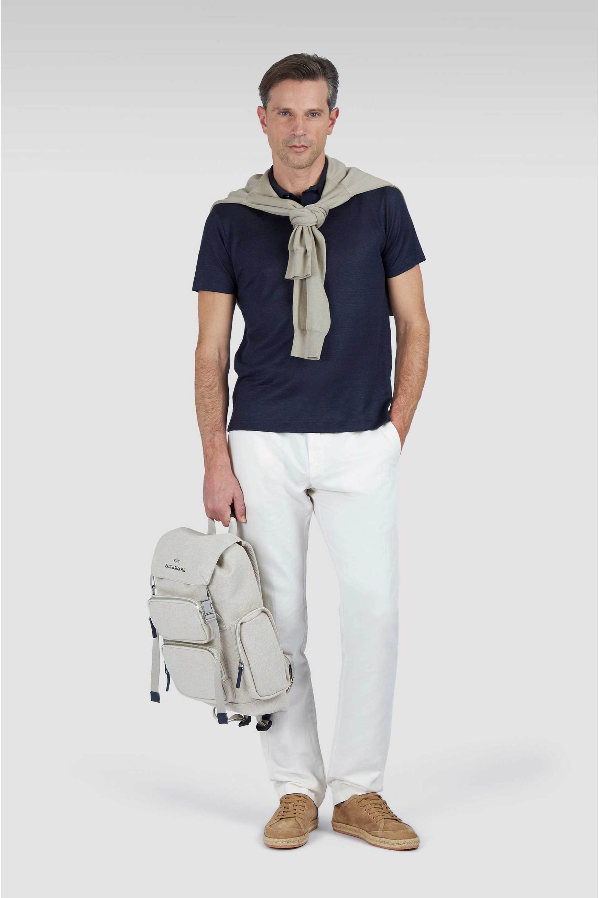 PAUL & SHARK Paul&Shark ανδρικό παντελόνι chino από λινάρι και βαμβάκι Regular Fit - 25414033 Κρέμ
