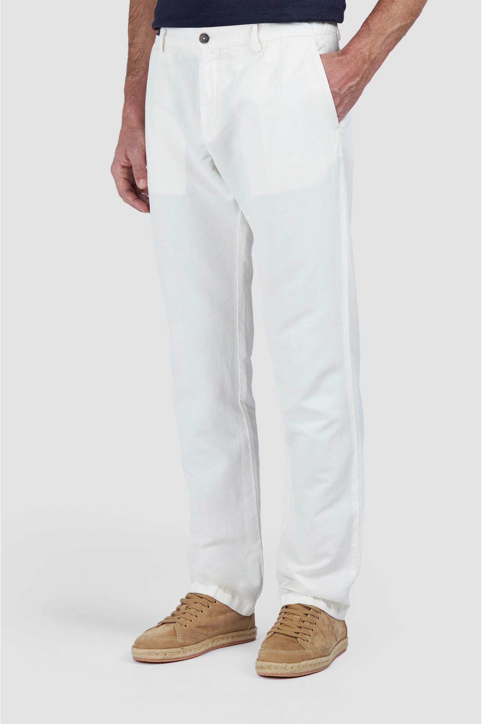 Paul&Shark ανδρικό παντελόνι chino από λινάρι και βαμβάκι Regular Fit - 25414033 Κρέμ φωτογραφία
