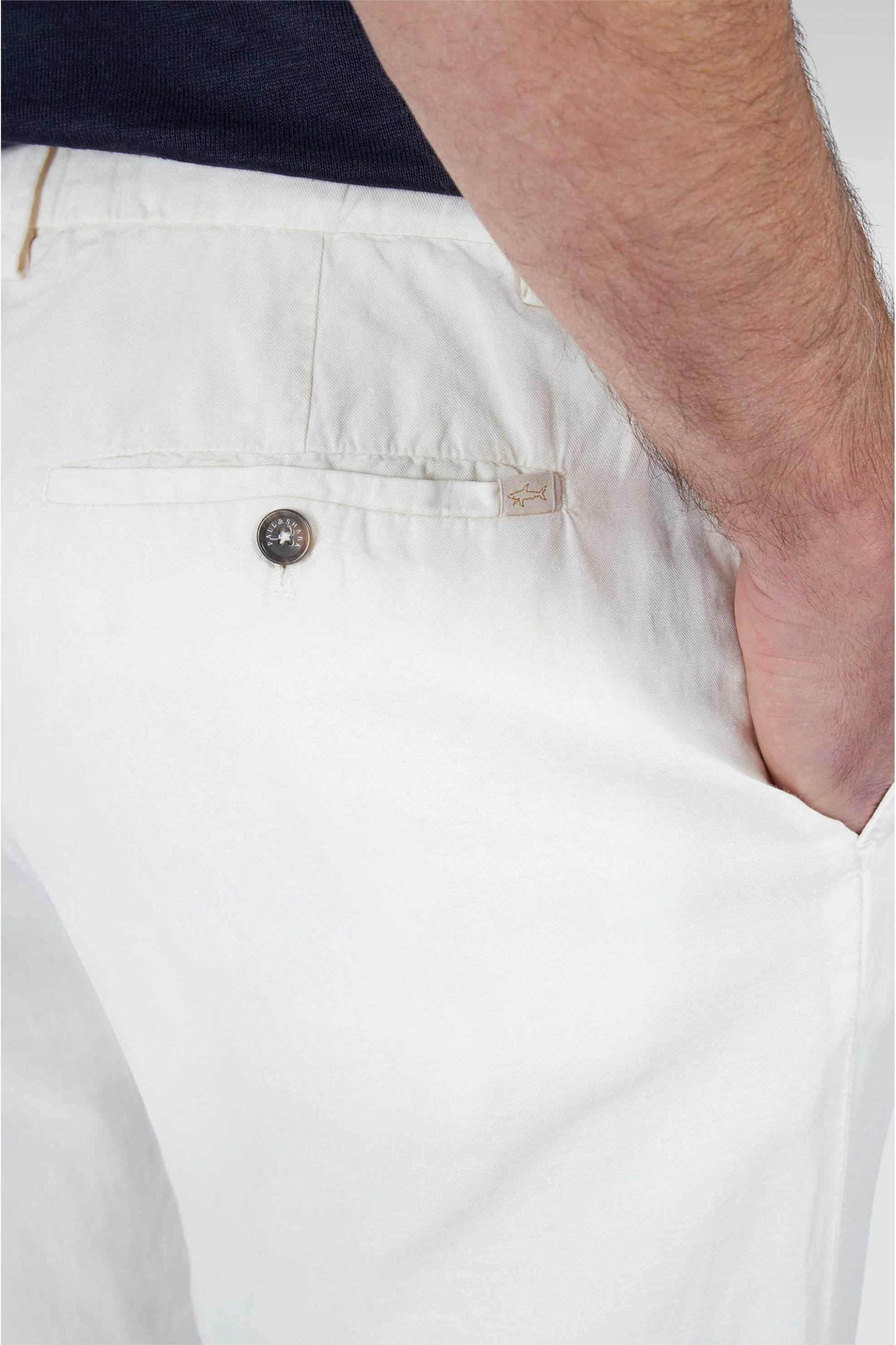 Paul&Shark ανδρικό παντελόνι chino από λινάρι και βαμβάκι Regular Fit - 25414033 Κρέμ φωτογραφία