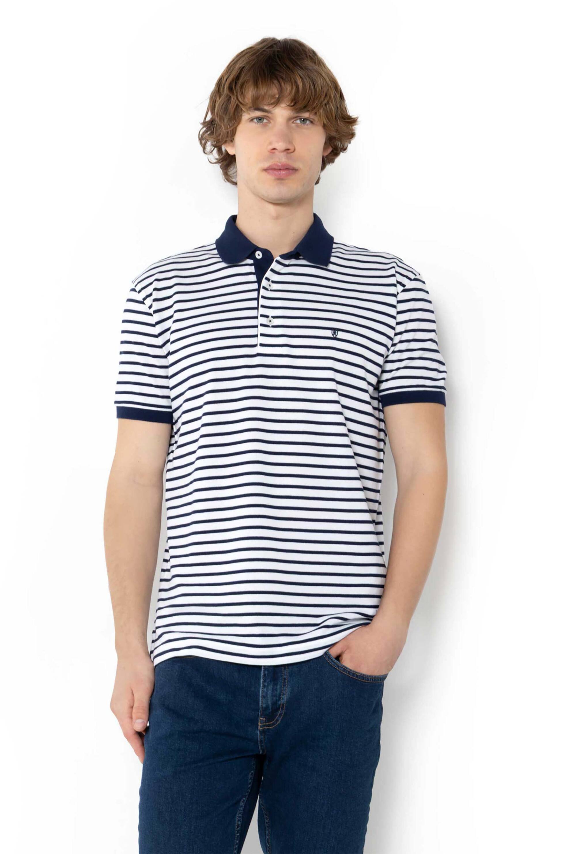 The Bostonians ανδρική μπλούζα πόλο πικέ κοντομάνικη με ριγέ σχέδιο Regular Fit "Acorn" - PS4461 Μπλε Σκούρο