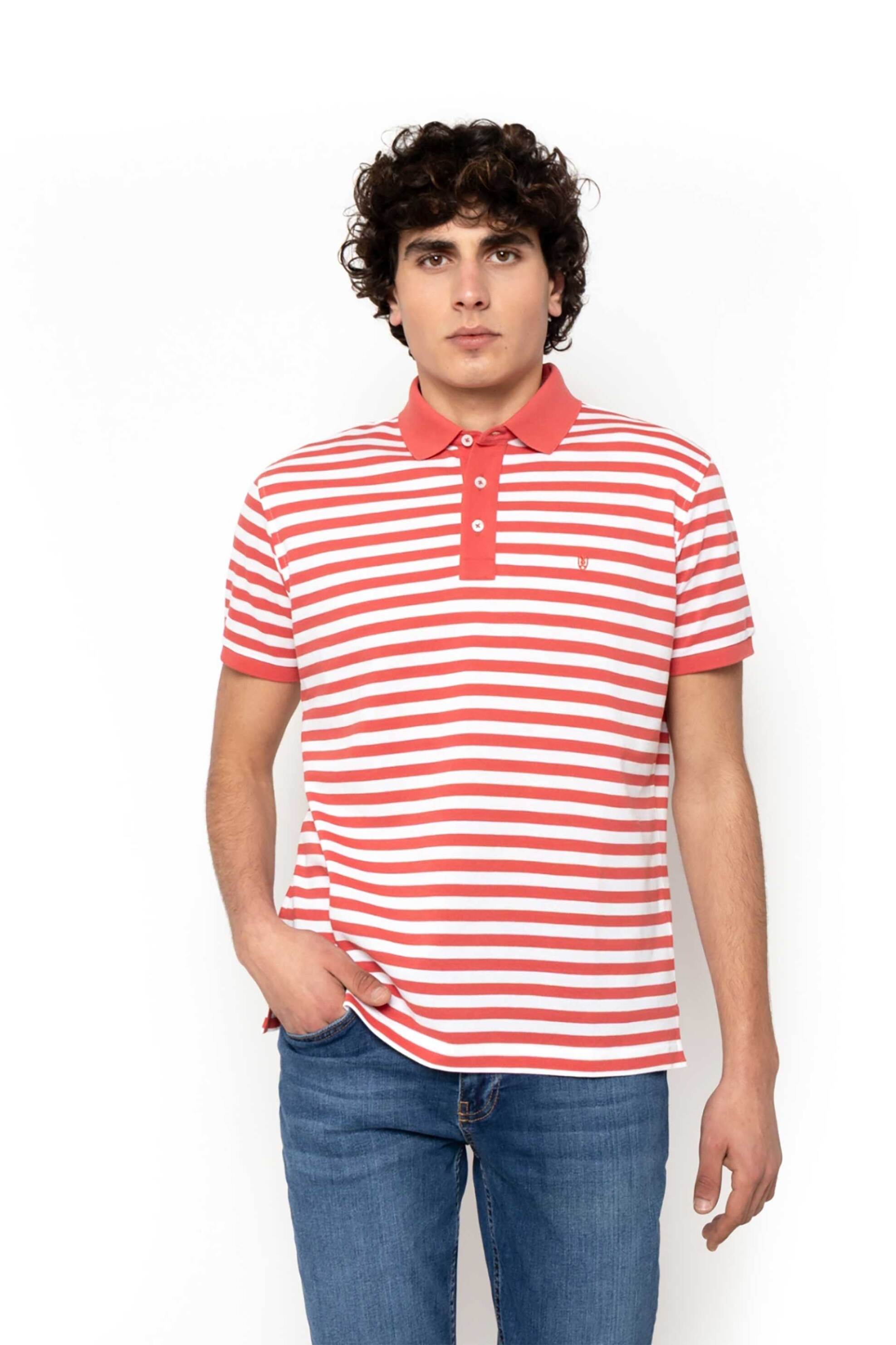 The Bostonians ανδρική μπλούζα πόλο πικέ με ριγέ σχέδιο Regular Fit "Acorn" - PS4462 Κοραλί