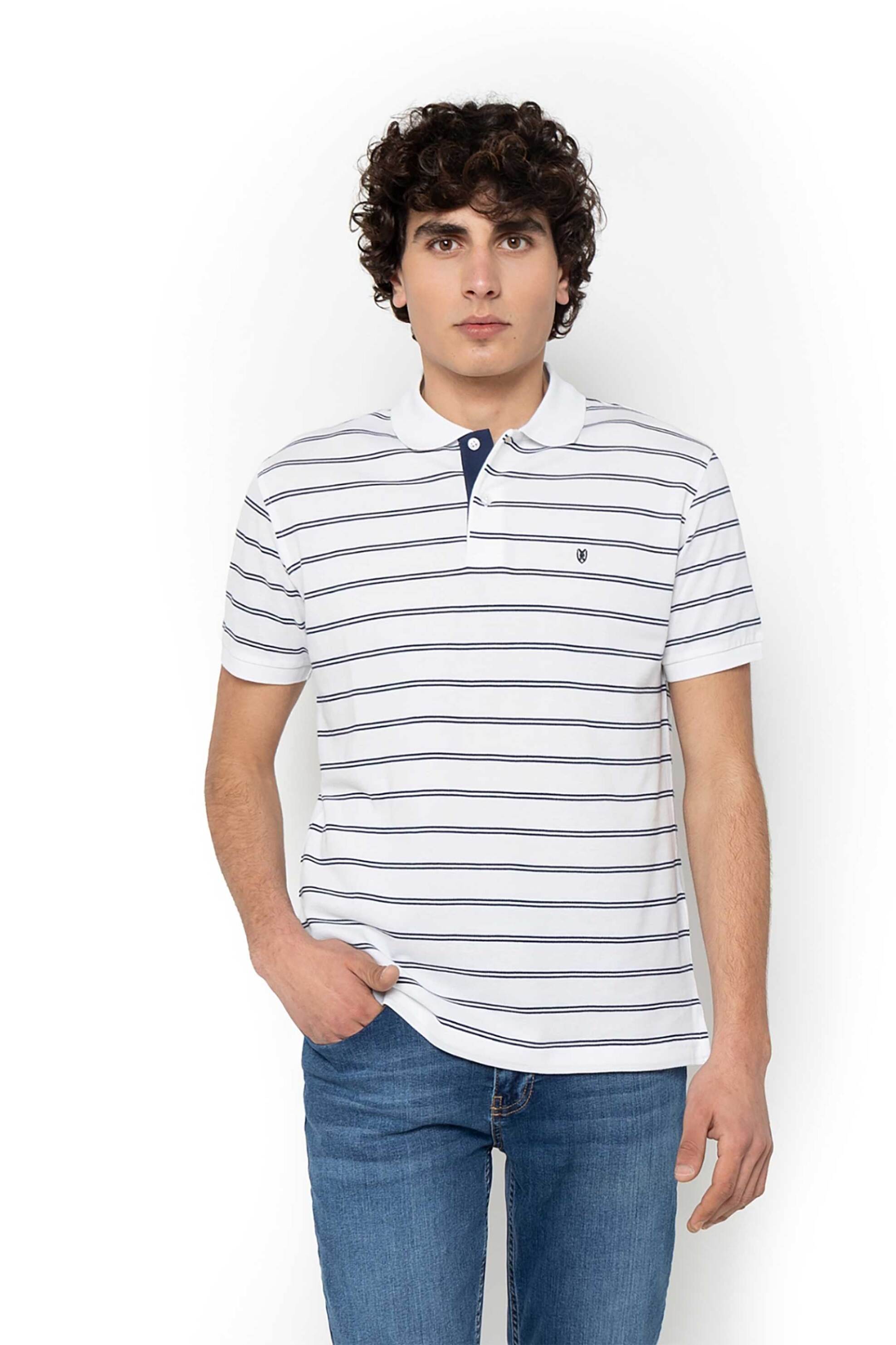 The Bostonians ανδρική μπλούζα πόλο πικέ με ριγέ σχέδιο Regular Fit "Acorn" - PS4468 Λευκό