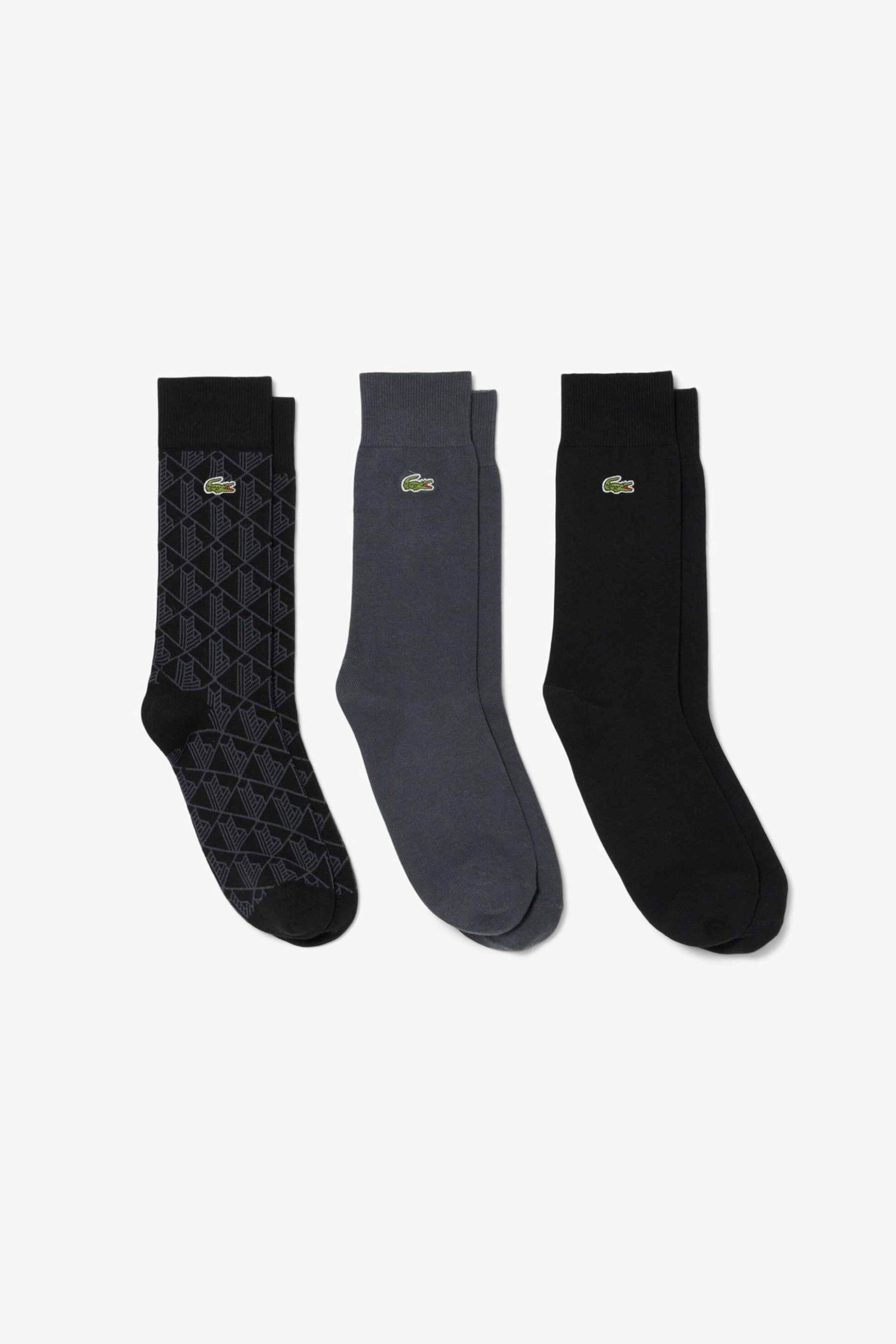 Lacoste σετ unisex μακριές κάλτσες με κεντημένο λογότυπο (3 ζευγάρια) - RA5996-00 Μαύρο