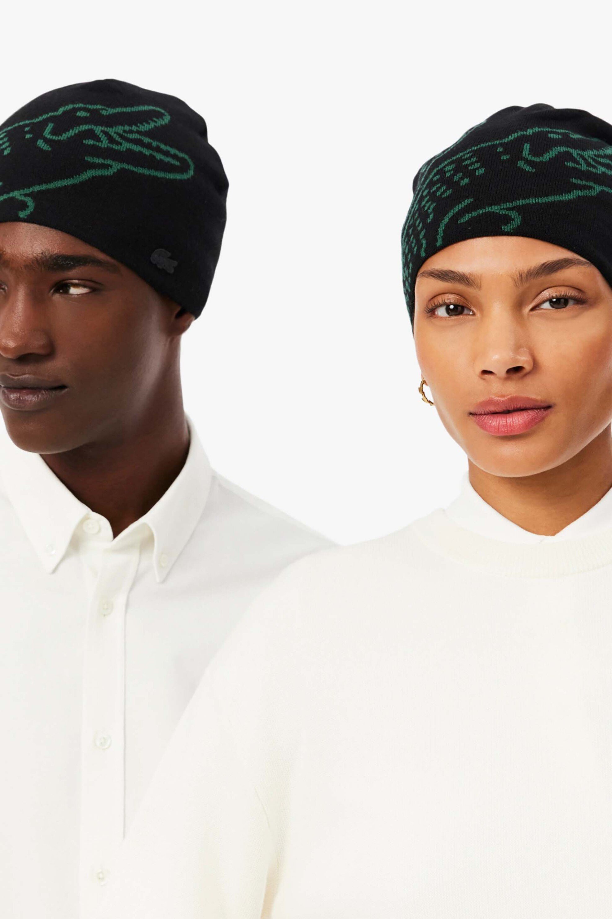 Lacoste Unisex Μάλλινος Σκούφος με Crocodile Print - Rb3021-00 Μαύρο