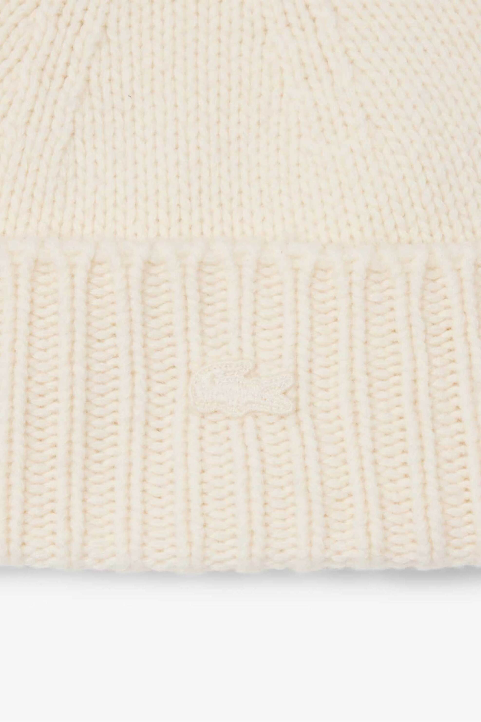 Lacoste γυναικείος μάλλινος σκούφος ribbed με κεντημένο λογότυπο - RB4163-00 Εκρού