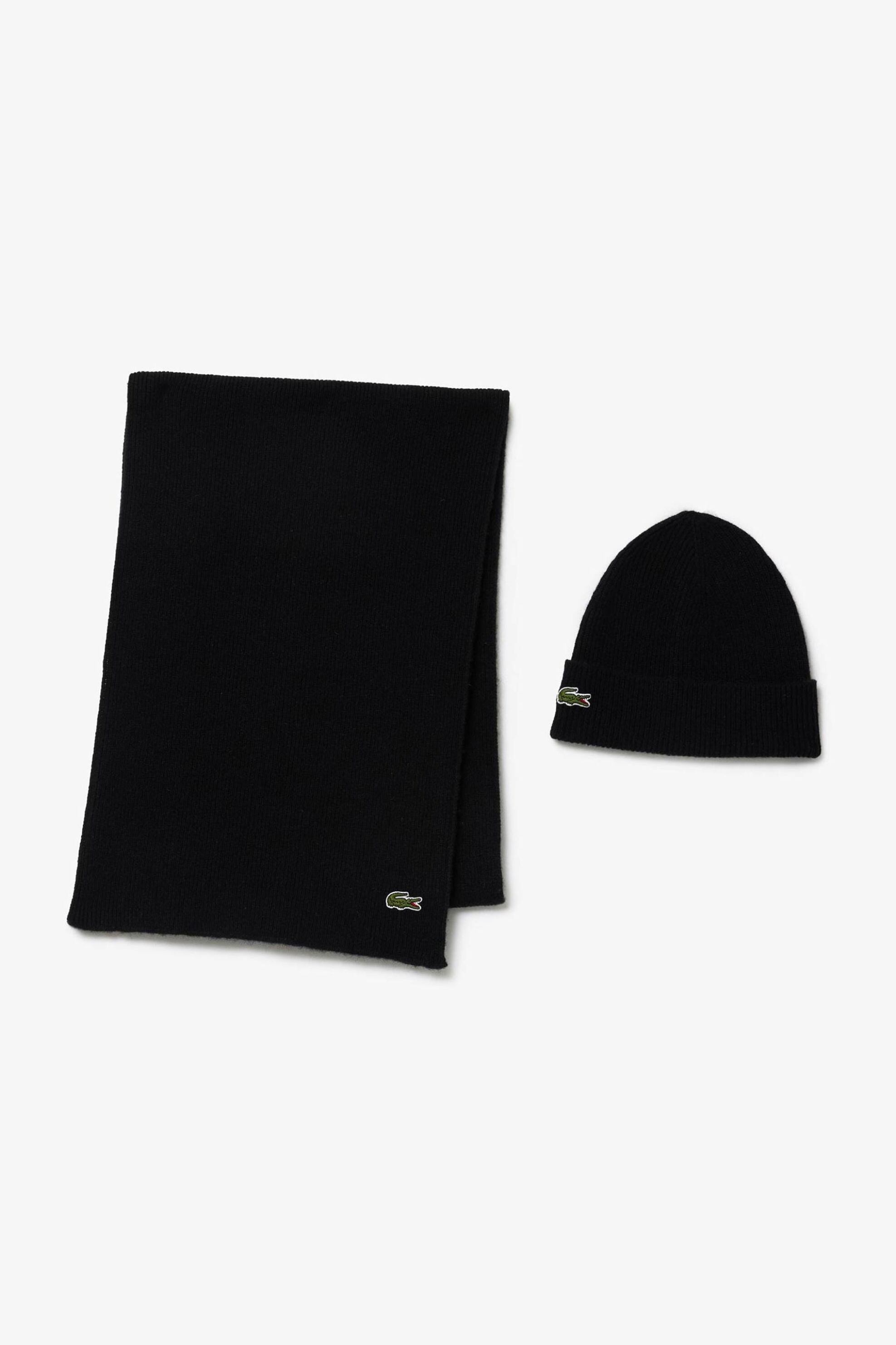 Lacoste σετ unisex πλεκτός σκούφος και κασκόλ με κεντημένο λογότυπο (2 τεμάχια) - RB5385-00 Μαύρο